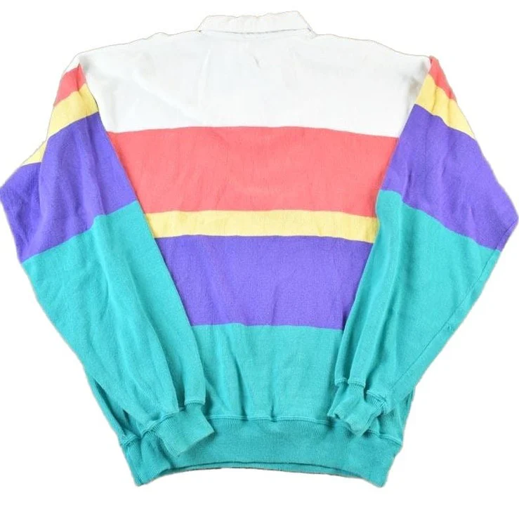 Vintage 1990s Gant Knit Abstract Pattern Quarter Button Striped Crewneck Sweater Men's XL - Image 2