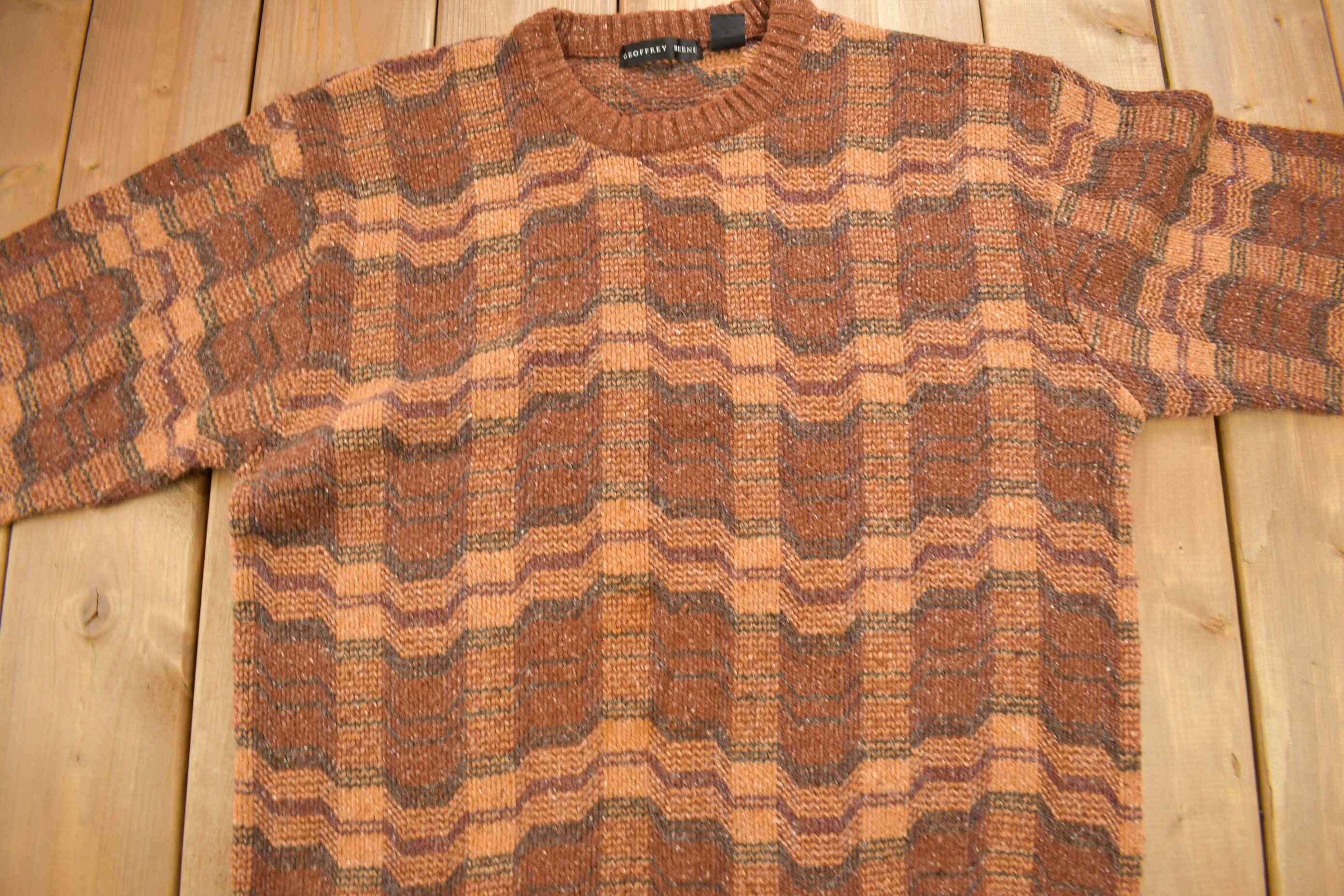 Vintage 1990s Geoffrey Beene Knitted Crewneck Sweater Men's XL - Image 3