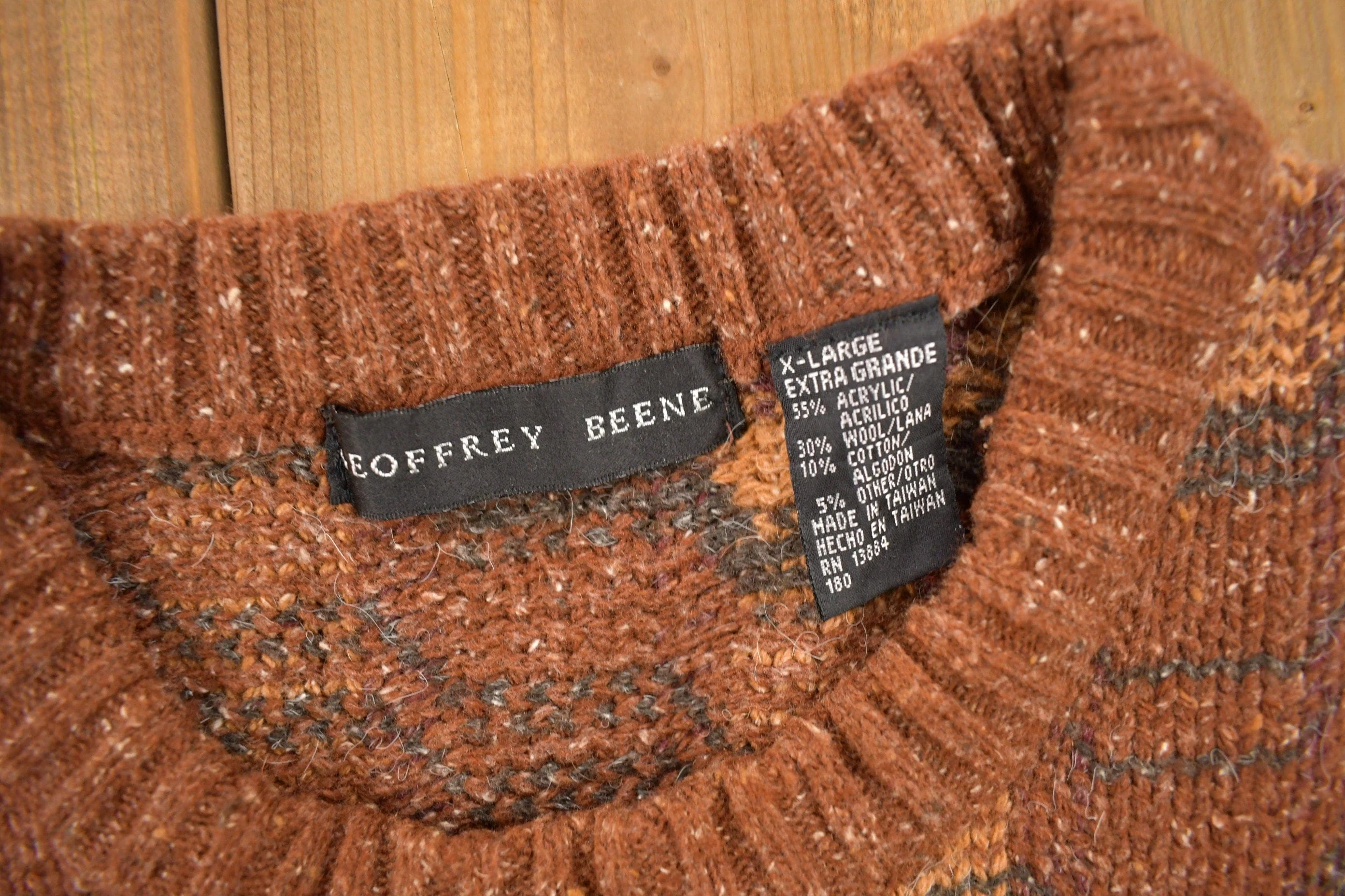 Vintage 1990s Geoffrey Beene Knitted Crewneck Sweater Men's XL - Image 4