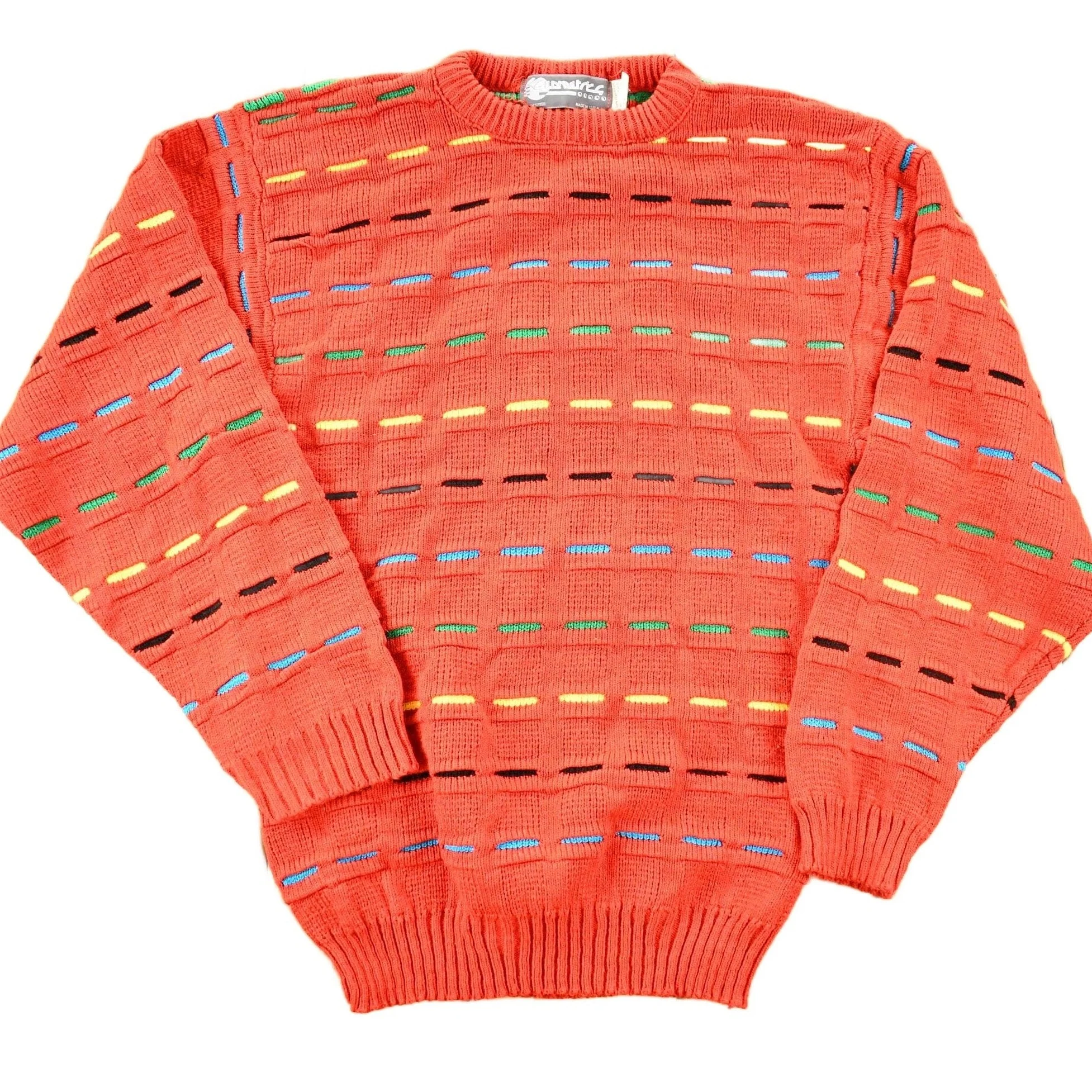 Vintage 1990s Geometric Knit Abstract Pattern Crewneck Sweater Mens S