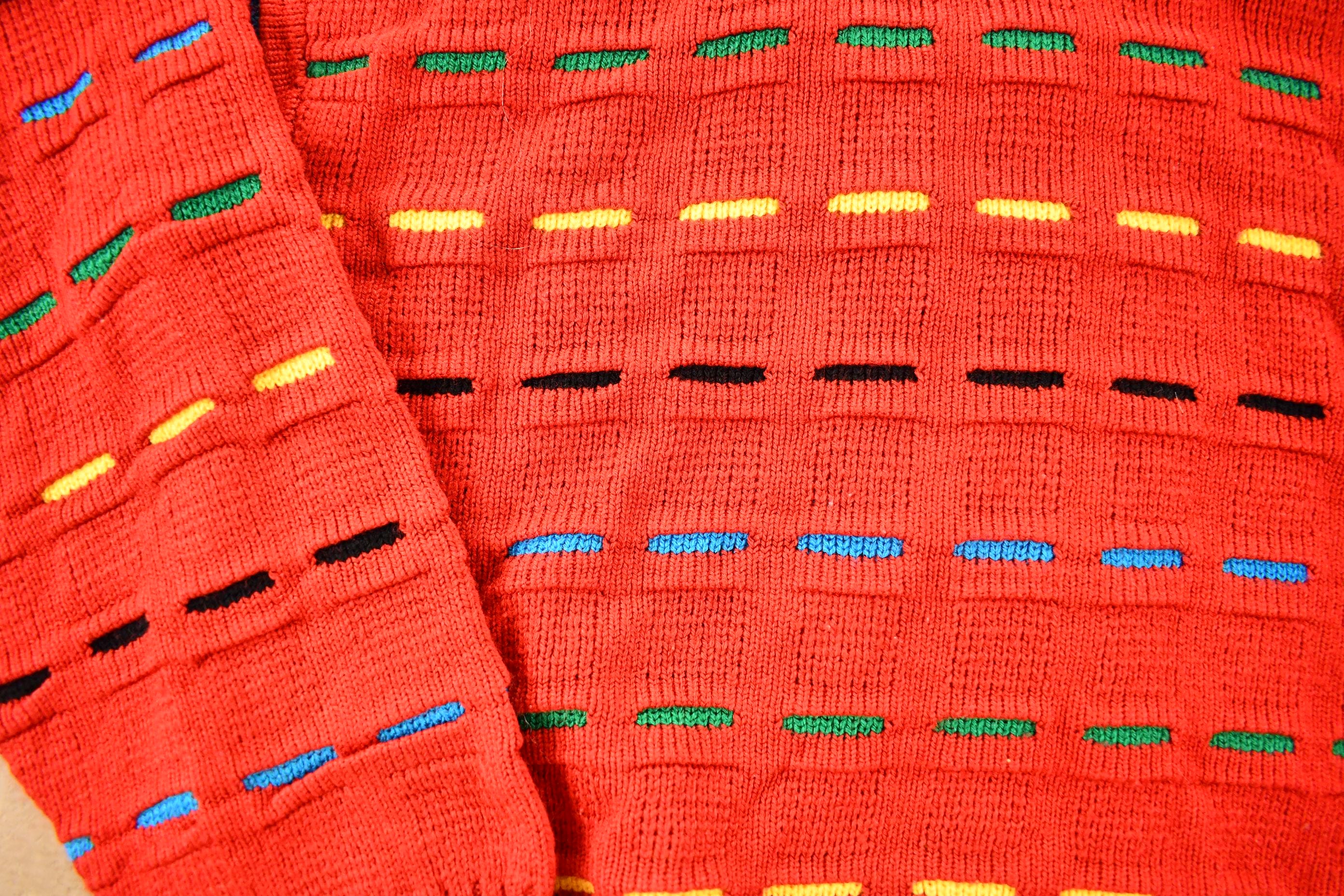 Vintage 1990s Geometric Knit Abstract Pattern Crewneck Sweater Mens S - Image 3
