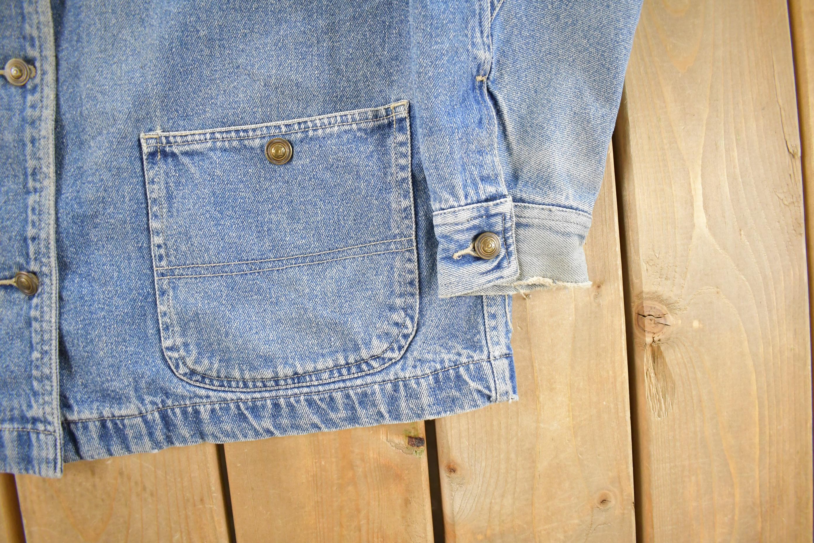 Vintage 1990s Great Land Flannel Lined Denim Chore Coat Women's Small - Image 3
