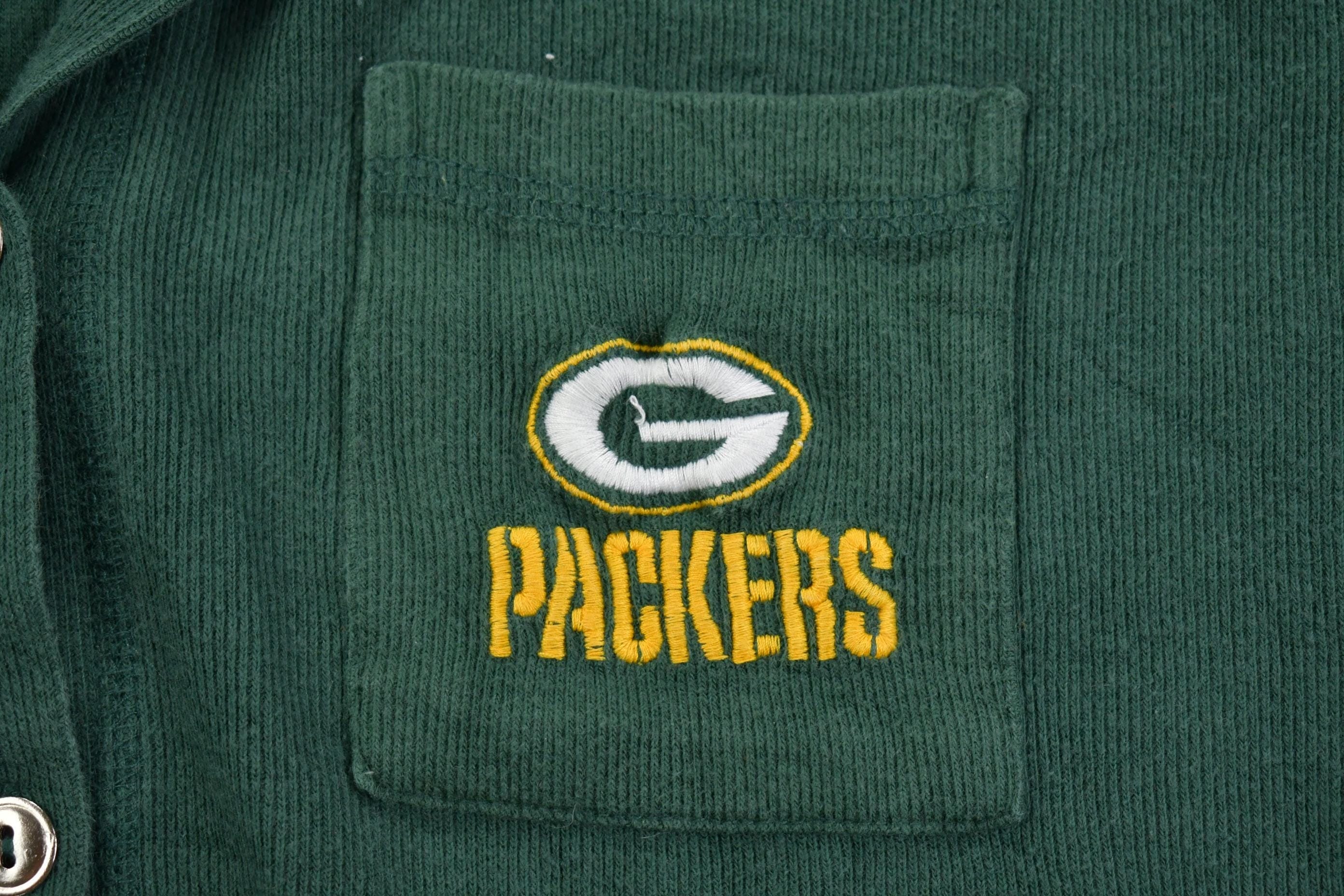 Vintage 1990s Green Bay Packers Button Up Rugby Style NFL Football Sweatshirt Men's Large - Image 3