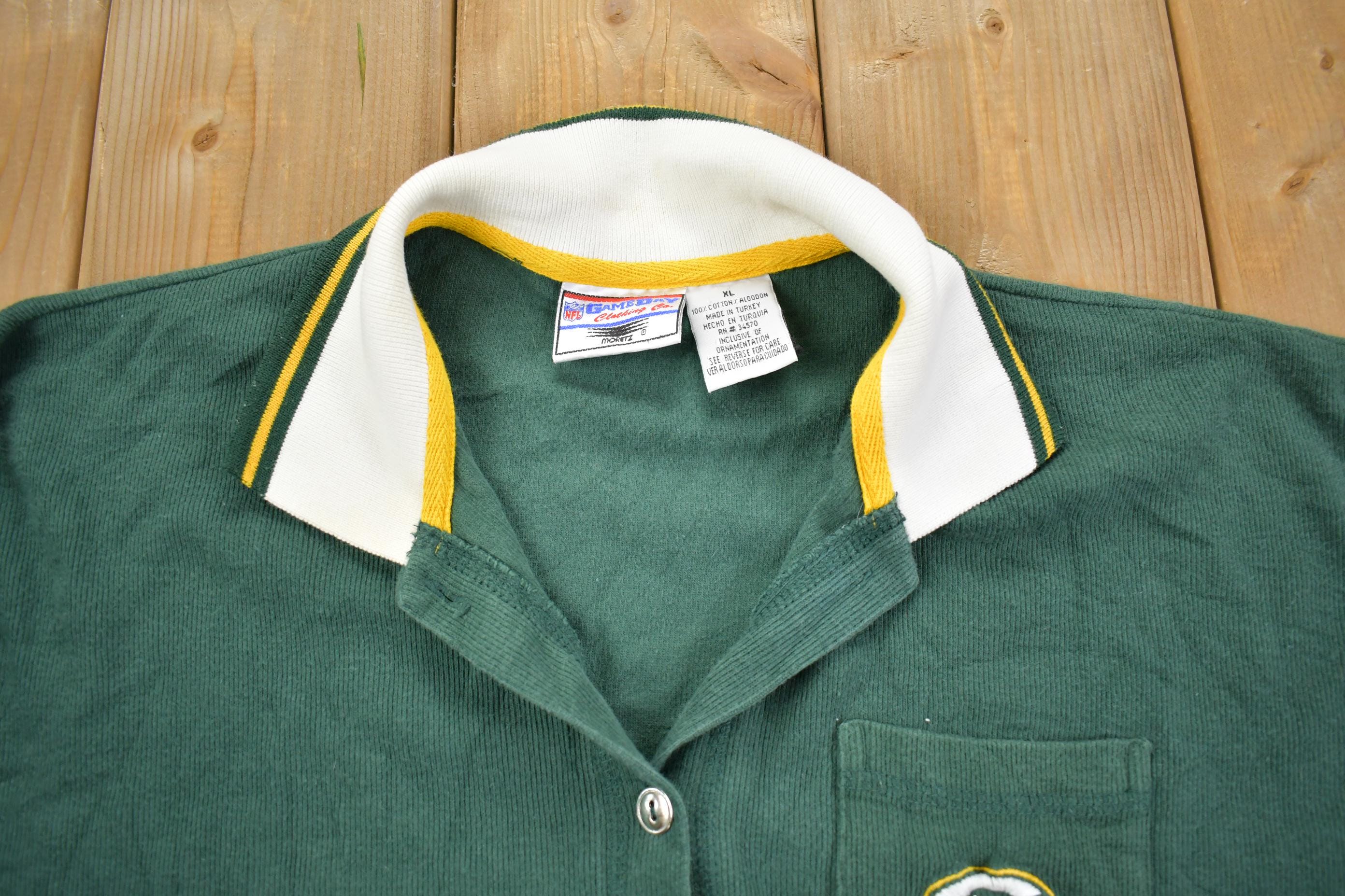 Vintage 1990s Green Bay Packers Button Up Rugby Style NFL Football Sweatshirt Men's Large - Image 5