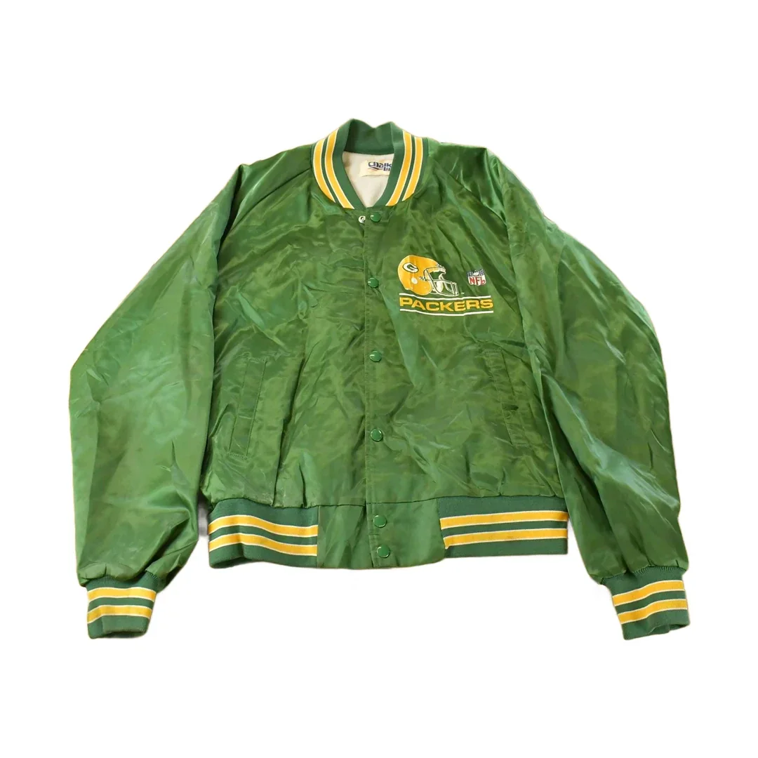 Vintage 1990s Green Bay Packers Chalk Line Satin Bomber Jacket Men's Large