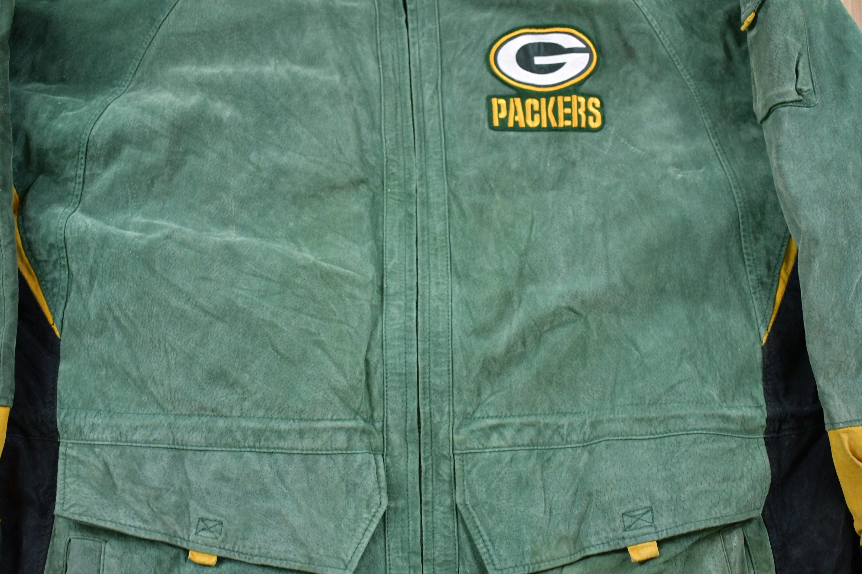 Vintage 1990s Green Bay Packers NFL Suede Full Zip Jacket Men's 2XL - Image 3