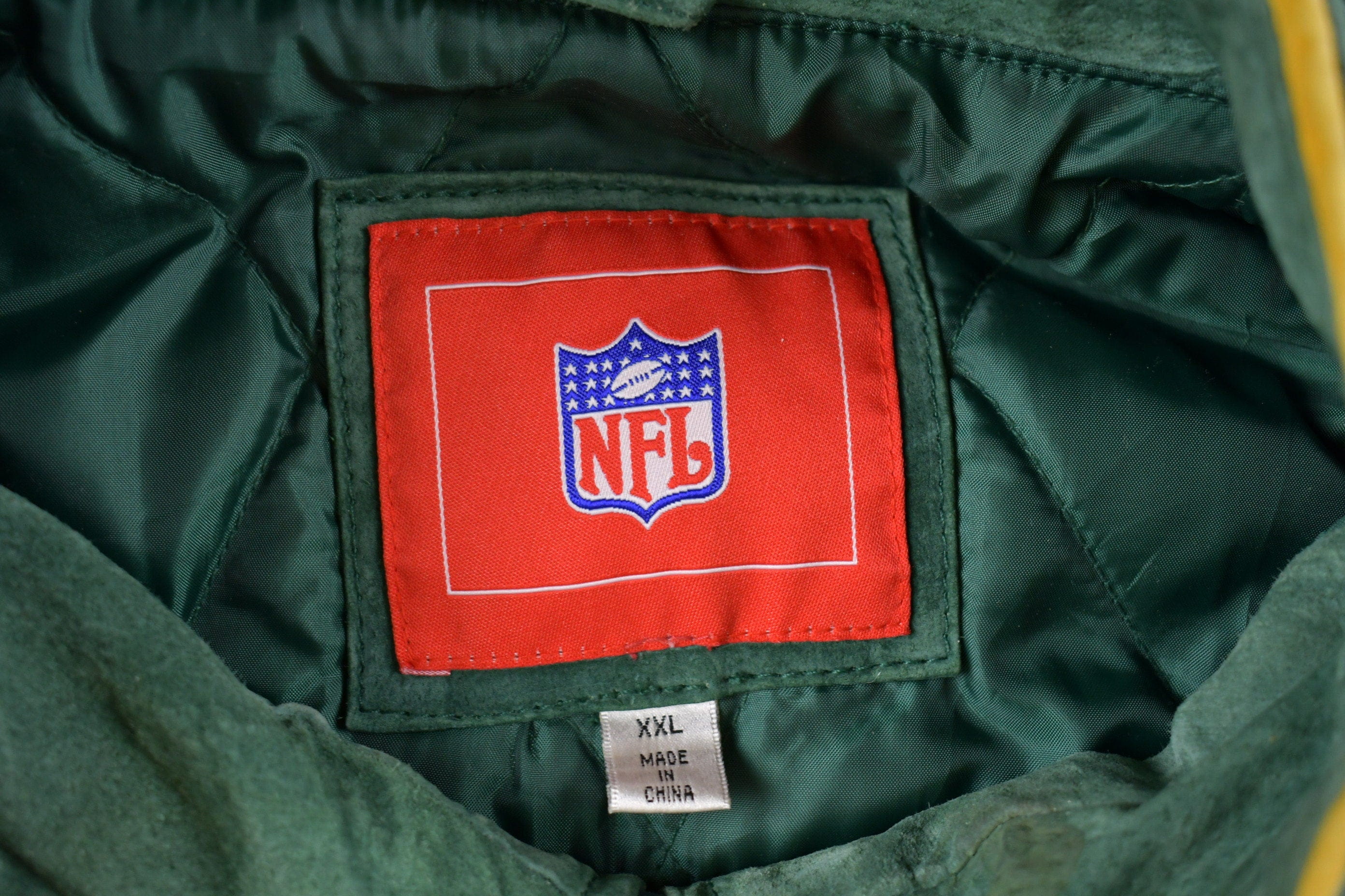 Vintage 1990s Green Bay Packers NFL Suede Full Zip Jacket Men's 2XL - Image 4