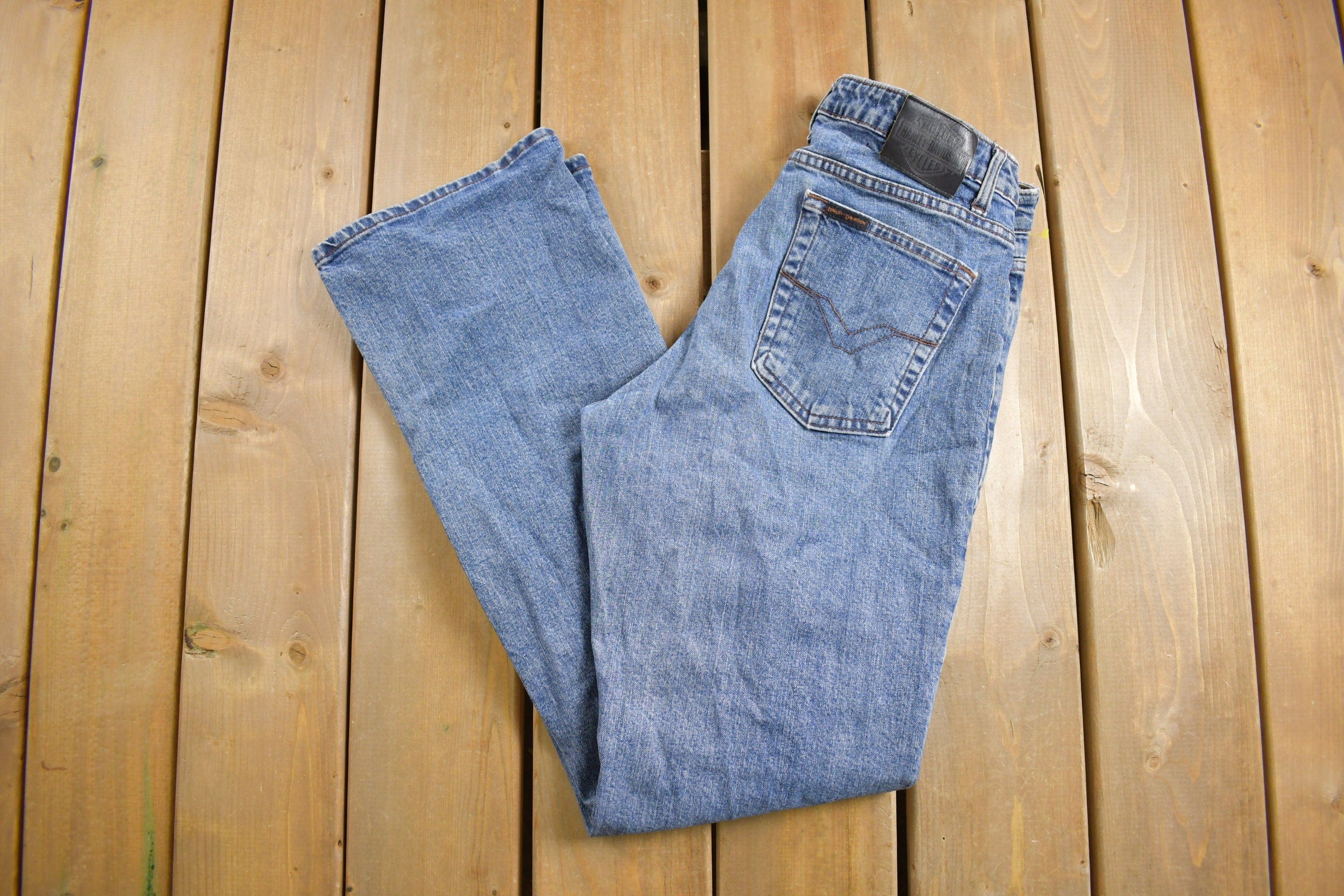 Vintage 1990s Harley Davidson Mid Wash Denim Jeans Men's 32 x 33 - Image 3