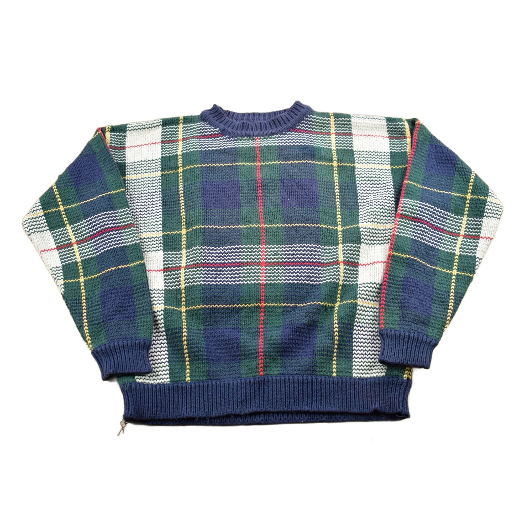 Vintage 1990s Hunt Club Plaid Knitted Crewneck Sweater Men's MMen's Medium