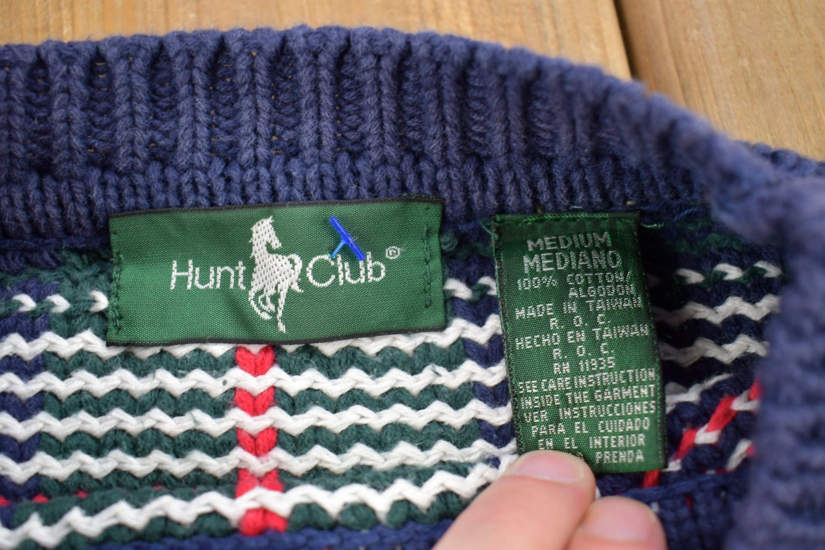 Vintage 1990s Hunt Club Plaid Knitted Crewneck Sweater Men's MMen's Medium - Image 3