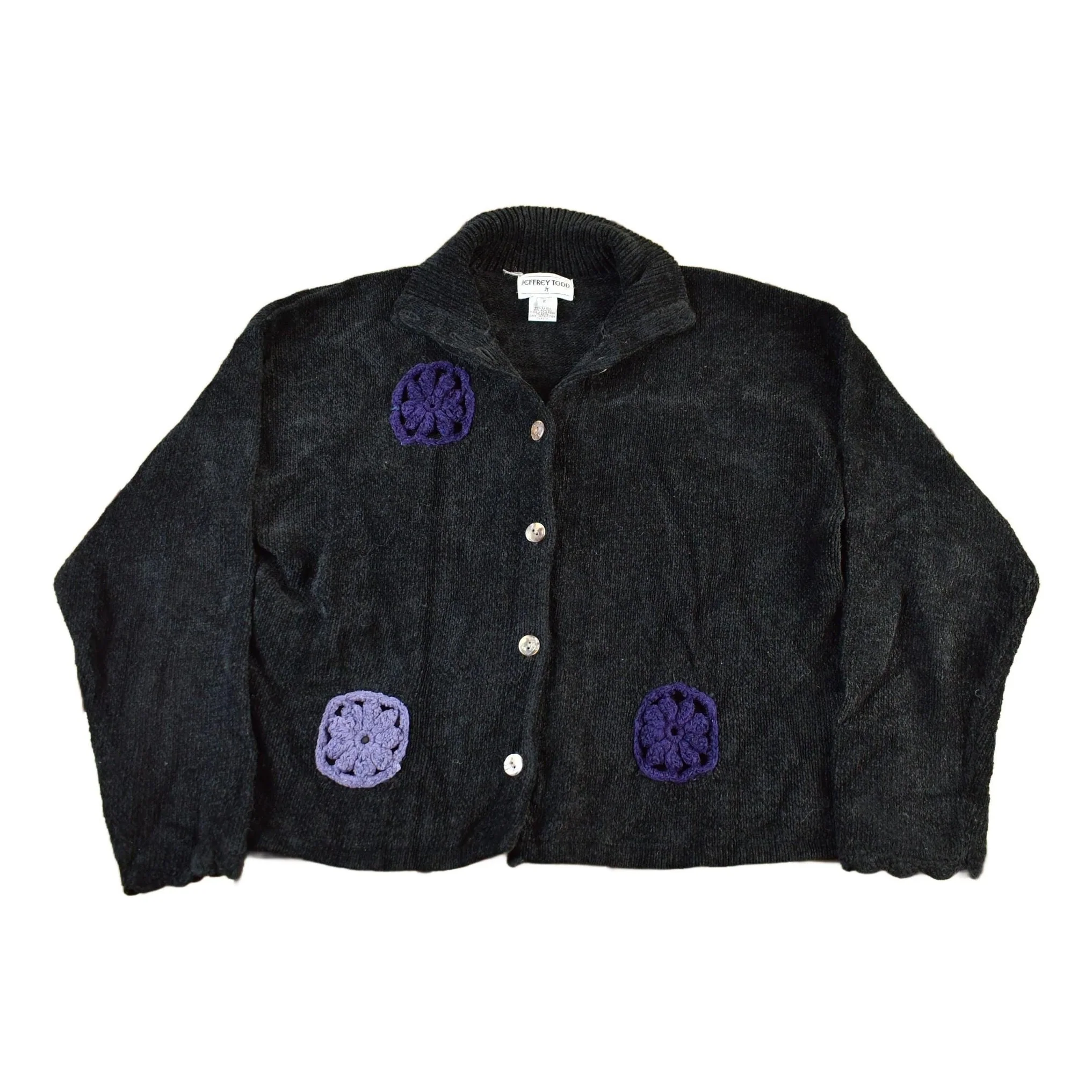 Vintage 1990s Jeffrey Todd Knit Floral Cardigan Sweater Women's Medium