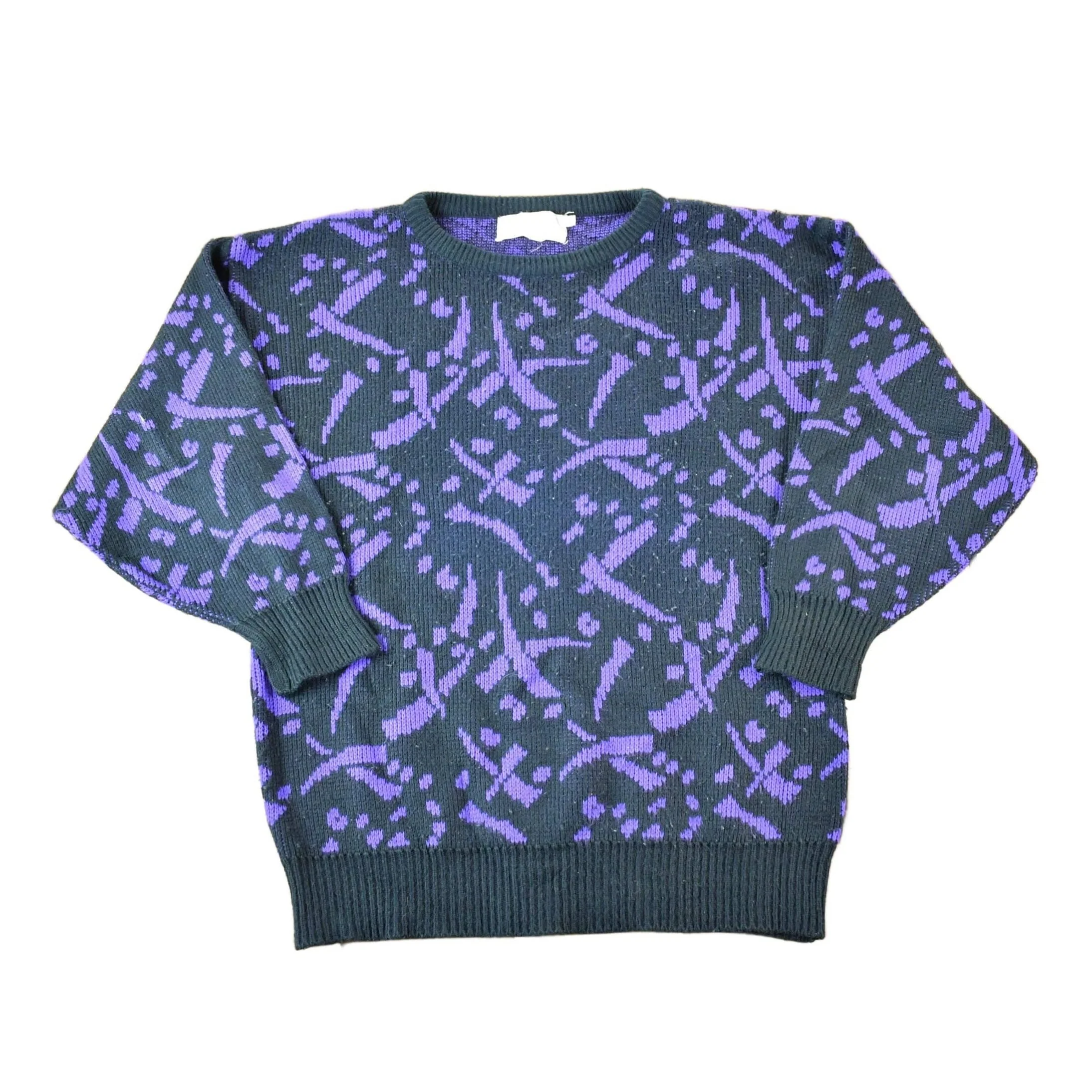 Vintage 1990s Knit Abstract Pattern All Over Print Crewneck Sweater Women's L
