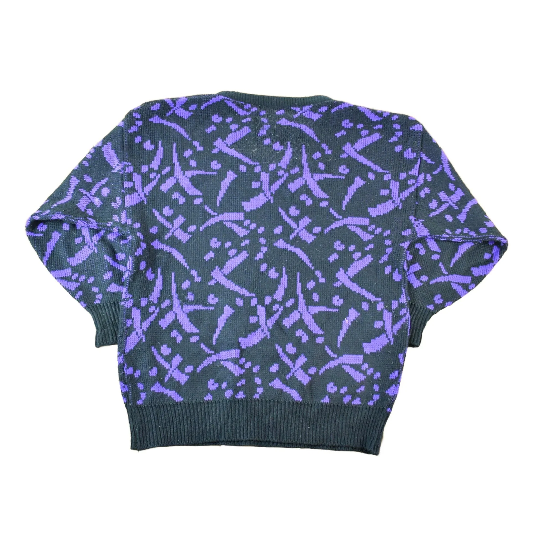 Vintage 1990s Knit Abstract Pattern All Over Print Crewneck Sweater Women's L - Image 2