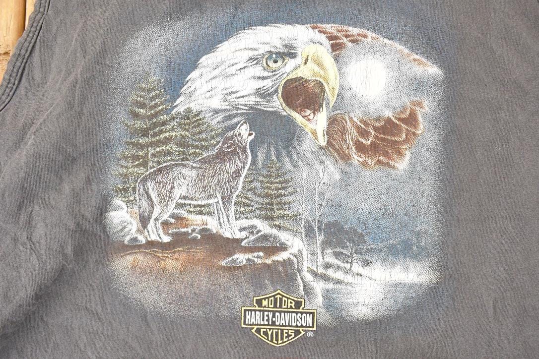 Vintage 1990s Laugerman's Harley Davidson Motorcycles Howling Wolf Eagle Biker Tank Top Women's M - Image 6