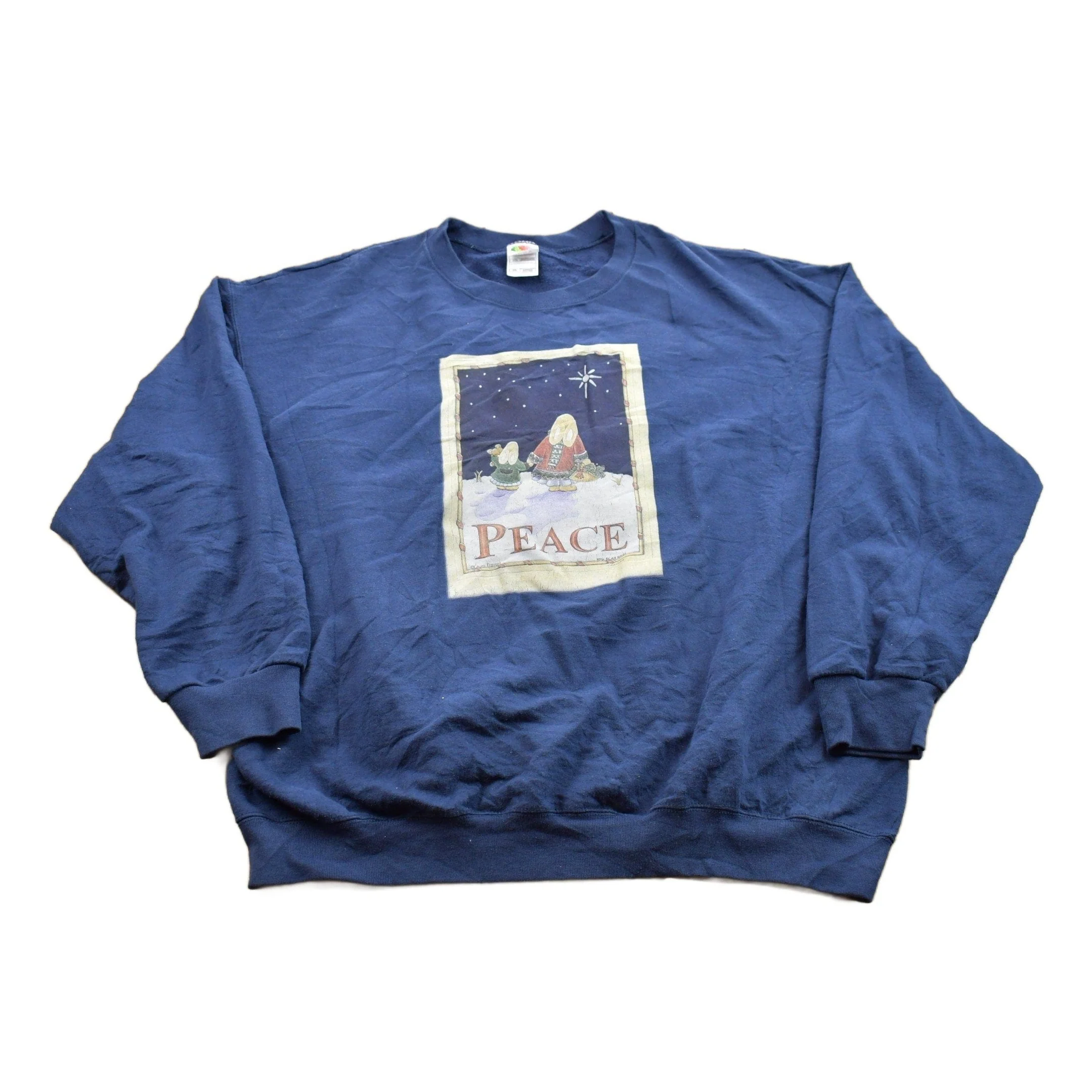 Vintage 1990s Laura Trayser Peace Theme Crewneck Sweater Men's 2XL