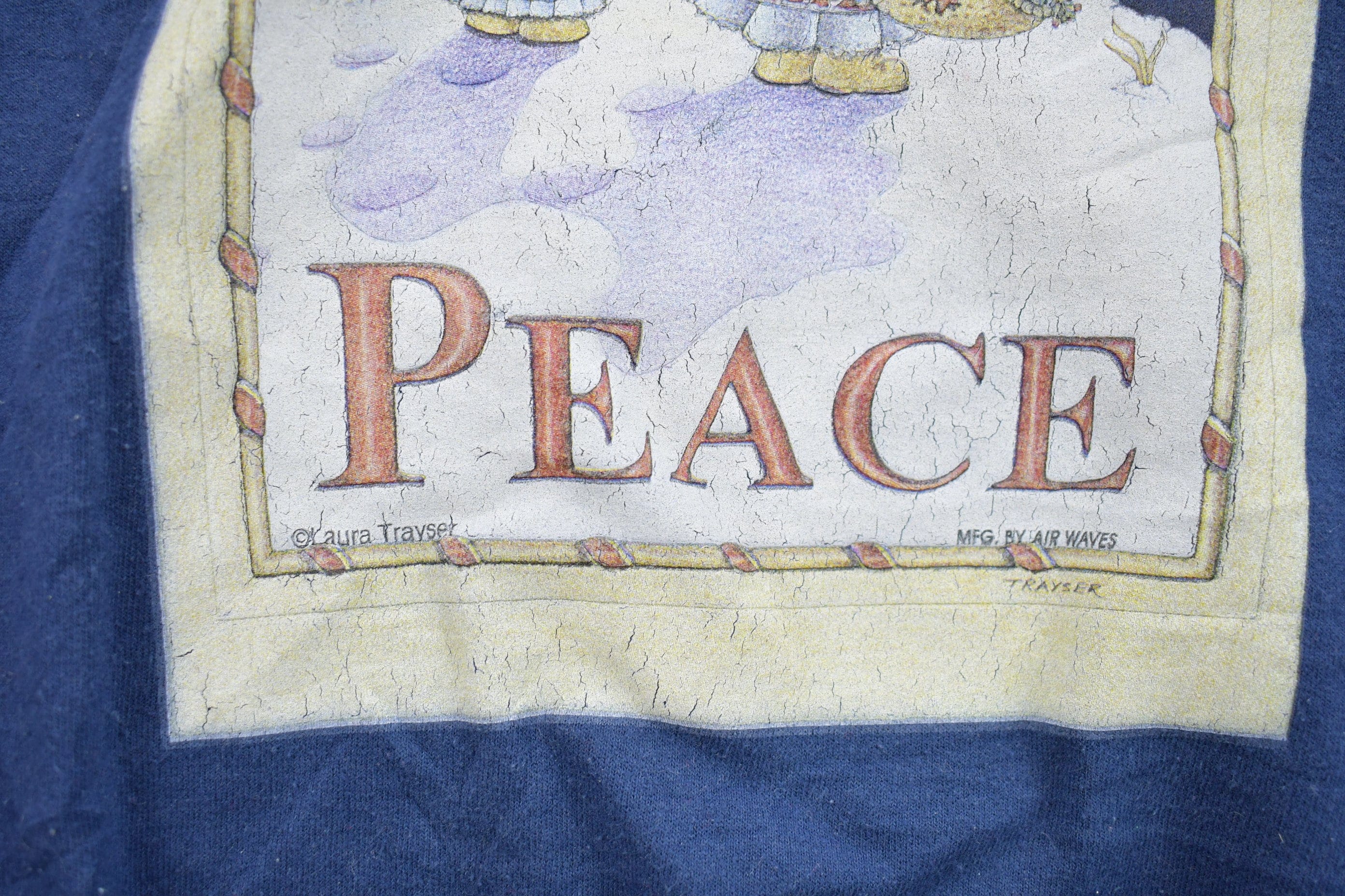 Vintage 1990s Laura Trayser Peace Theme Crewneck Sweater Men's 2XL - Image 4