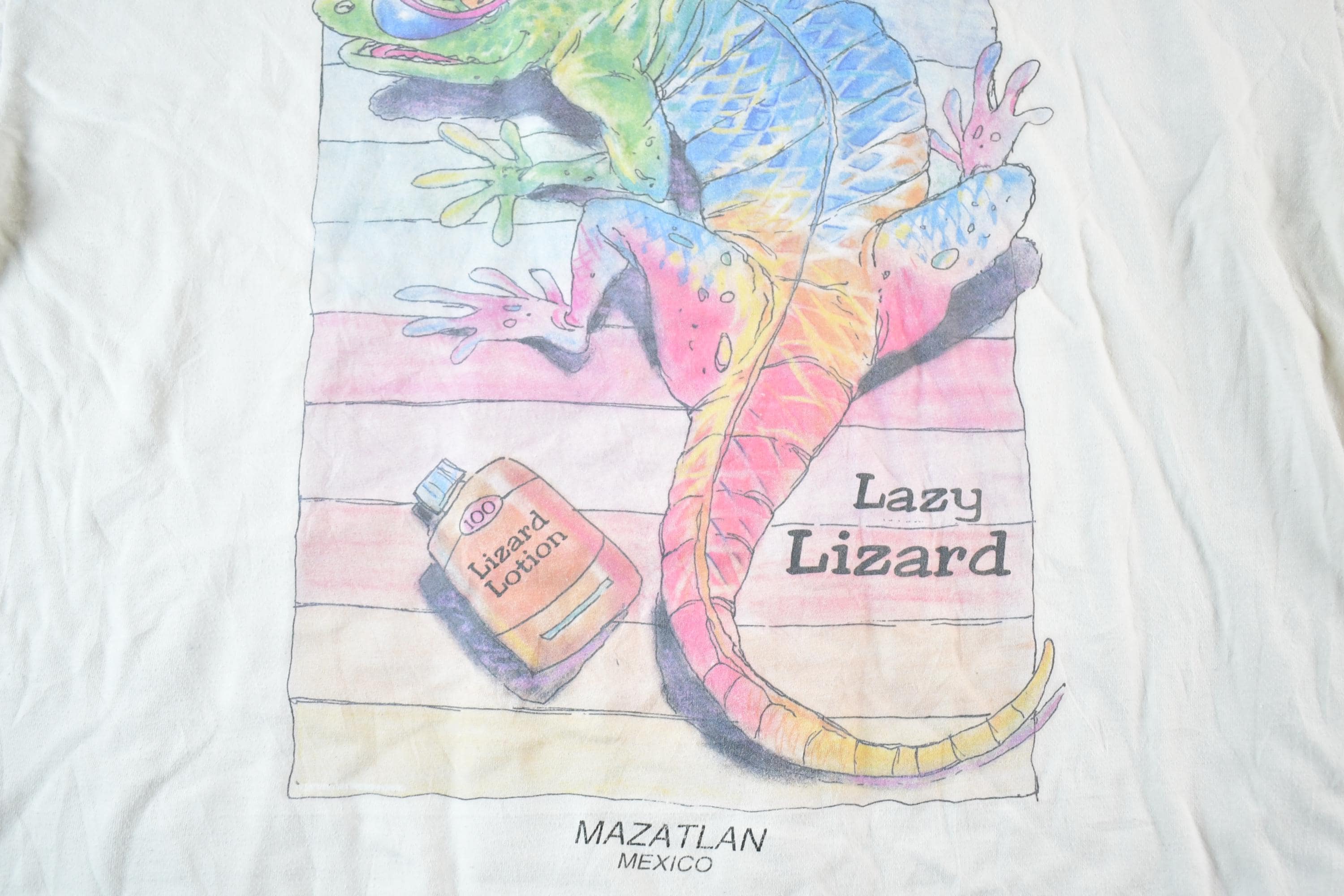 Vintage 1990s Lazy Lizard Lotion Souvenir Mazatlan T Shirt Mens L - Image 3