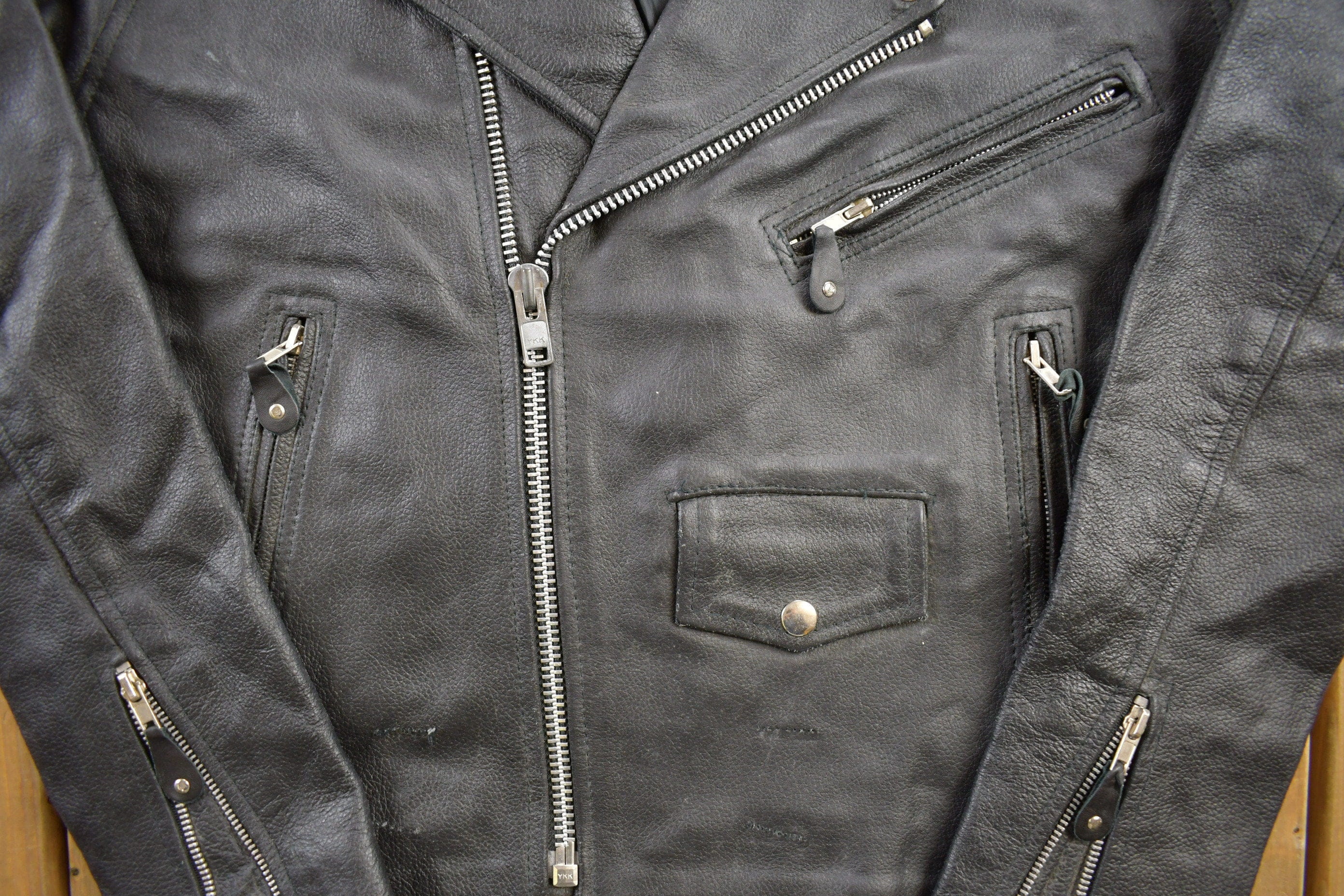 Vintage 1990s Leather Biker Jacket Men's Medium - Image 4