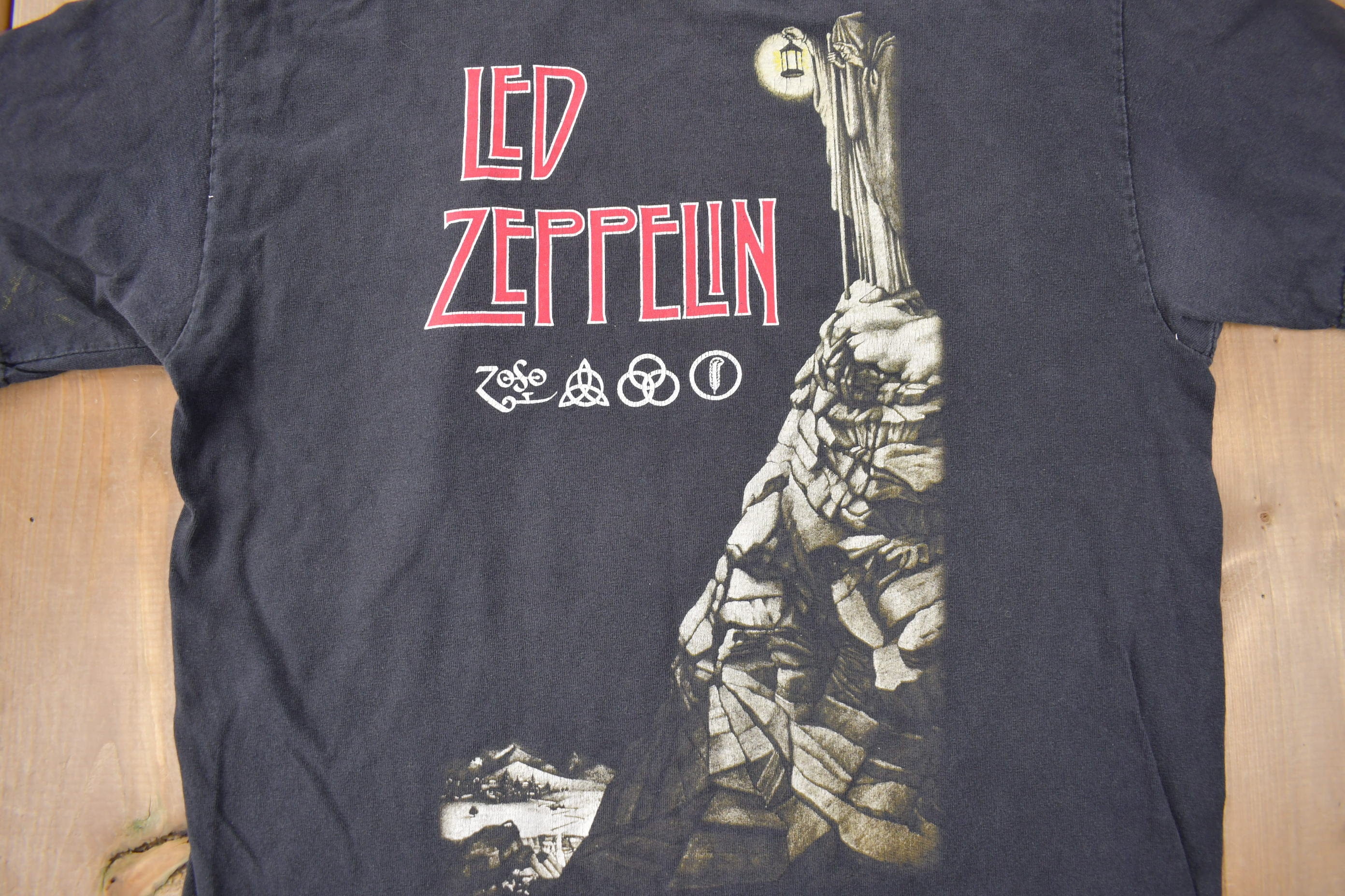Vintage 1990s Led Zeppelin Zoso Graphic Artimonde Band Tee Made in USA Size M - Image 3