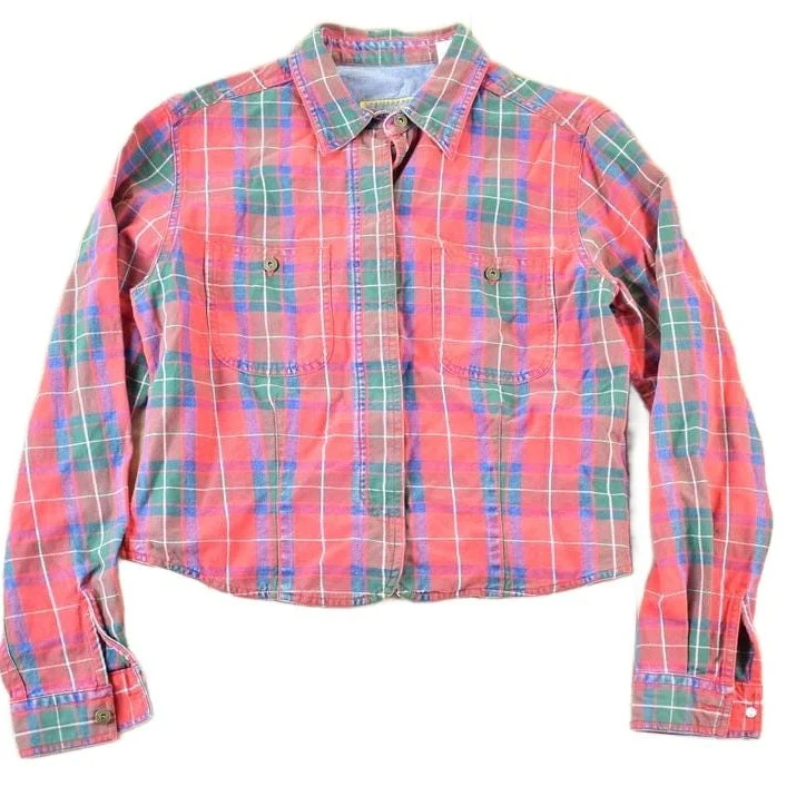 Vintage 1990s Liz Claiborne Cropped Red Plaid Button Up Western Shirt Women's M