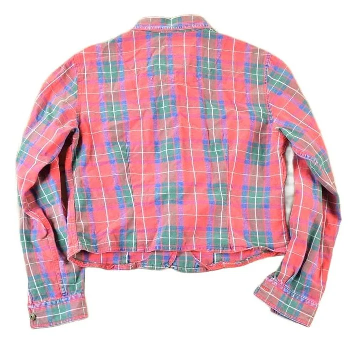 Vintage 1990s Liz Claiborne Cropped Red Plaid Button Up Western Shirt Women's M - Image 2