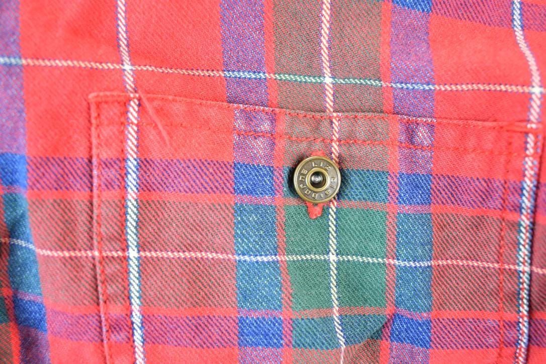 Vintage 1990s Liz Claiborne Cropped Red Plaid Button Up Western Shirt Women's M - Image 3
