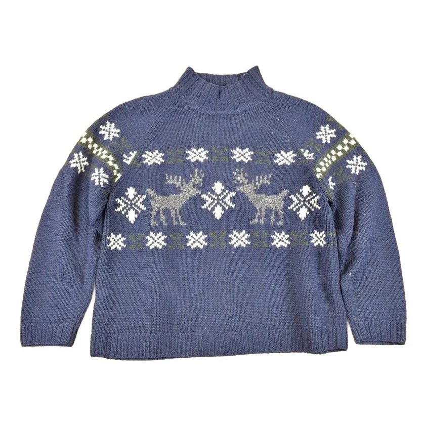 Vintage 1990s LL Bean Christmas Reindeer Wool Knit Crewneck Sweater Women's L