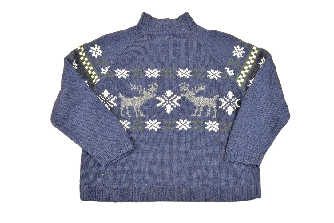 Vintage 1990s LL Bean Christmas Reindeer Wool Knit Crewneck Sweater Women's L - Image 2