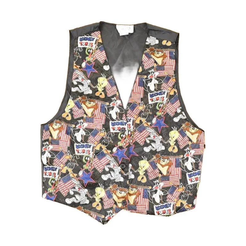 Vintage 1990s Looney Tunes Gang Abstract Warner Bros Button Up Vest Men's M