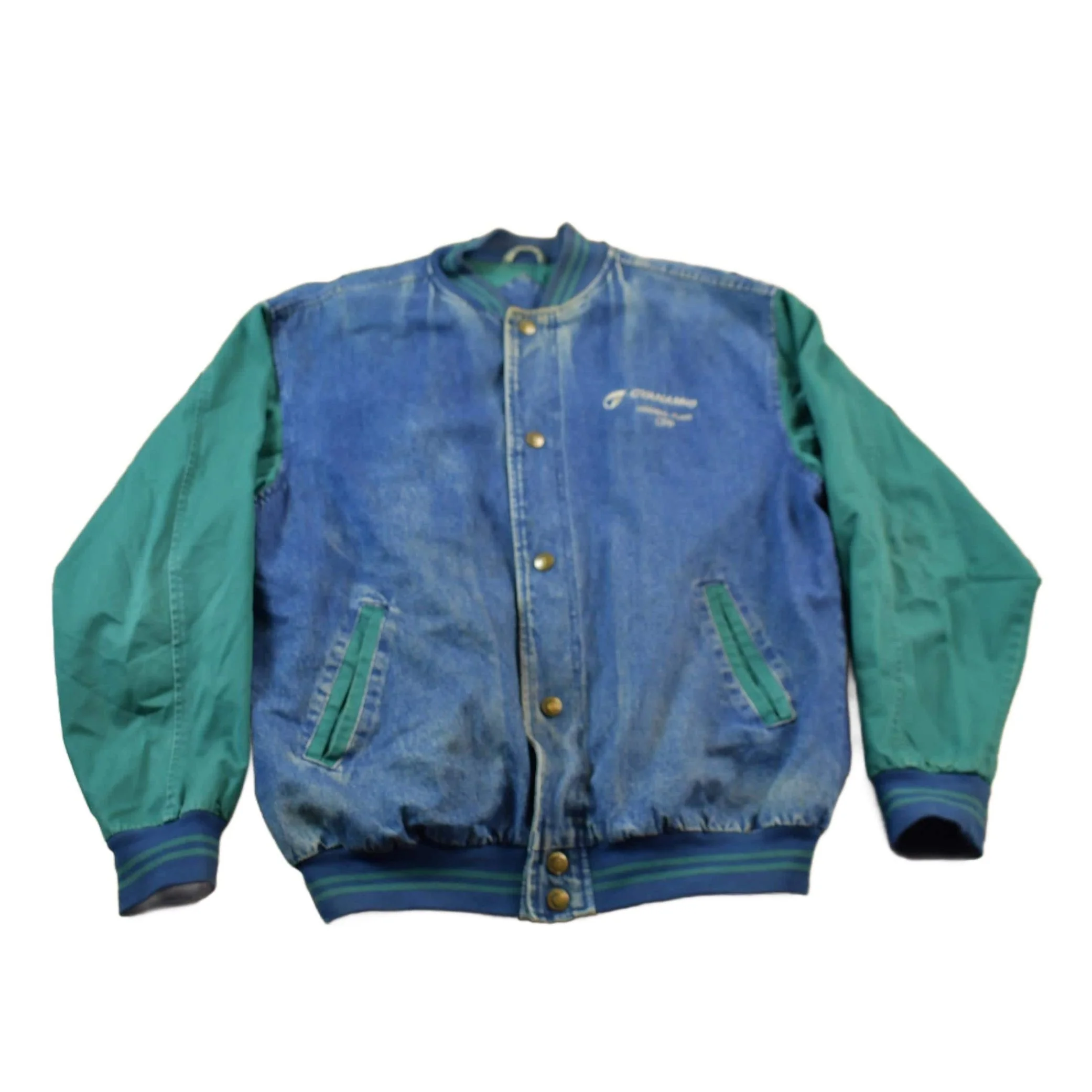 Vintage 1990s Luna Pier Denim Varsity Jacket Men's Large