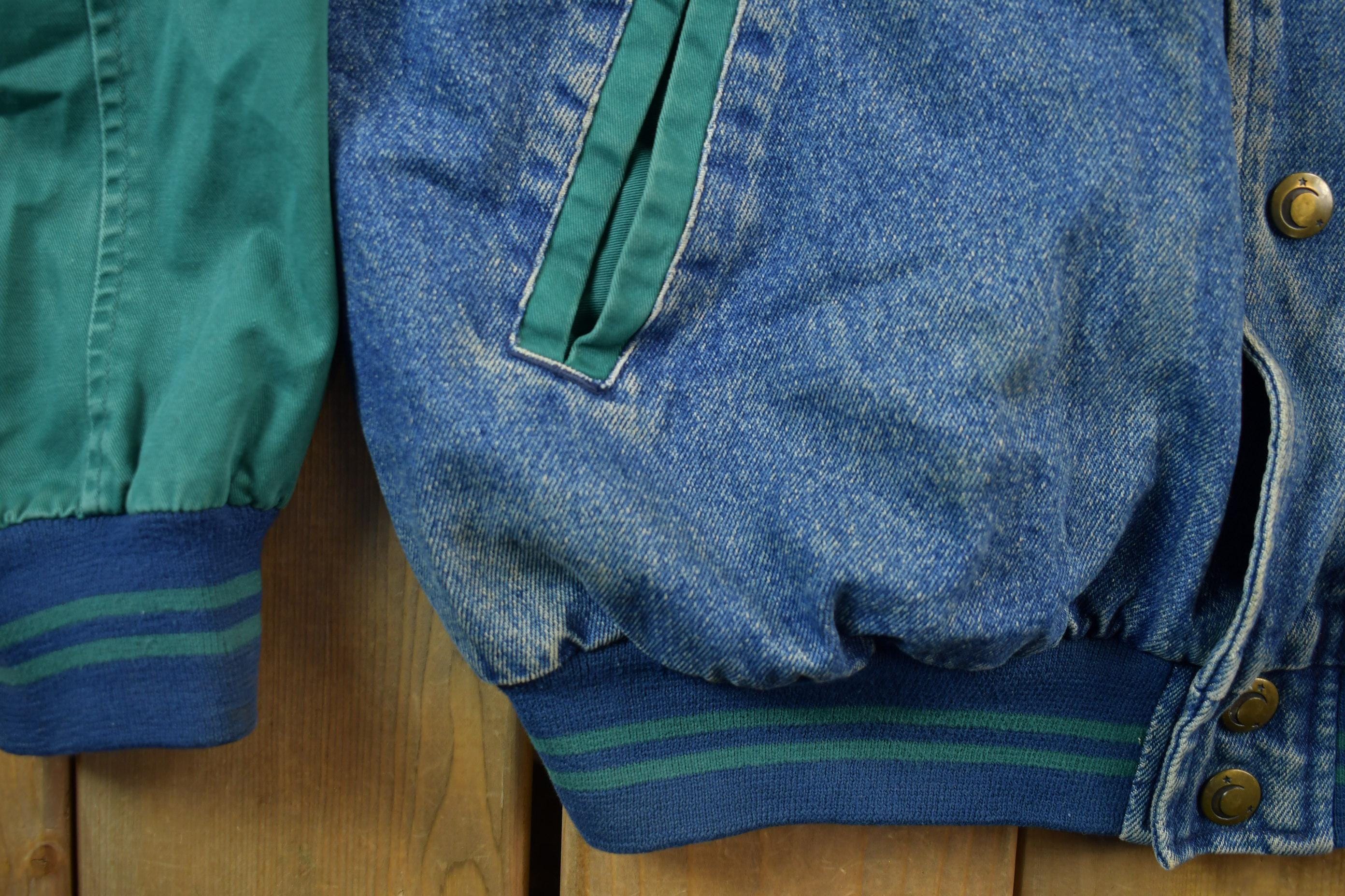 Vintage 1990s Luna Pier Denim Varsity Jacket Men's Large - Image 6