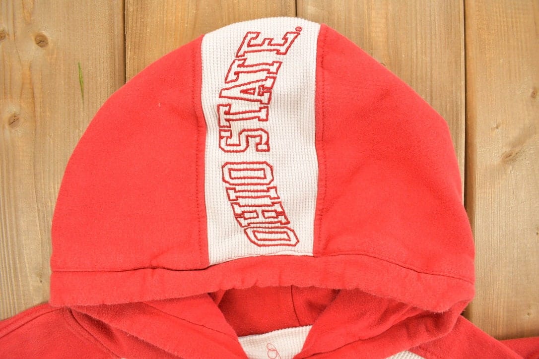 Vintage 1990s Majestic University Of Ohio State Buckeyes Embroidered Hoodie Men's XL - Image 6