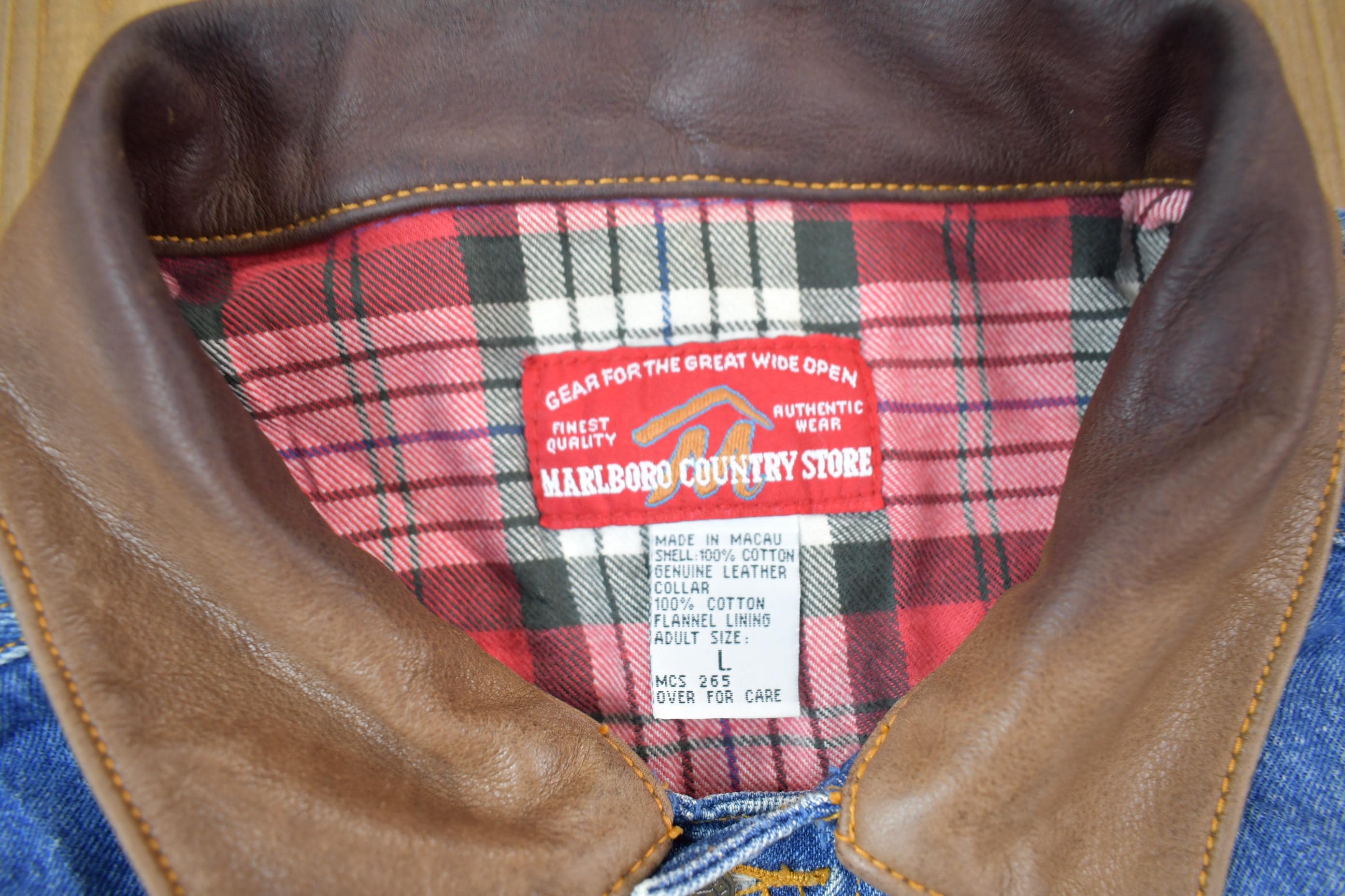 Vintage 1990s Marlboro Country Store Denim Jean Jacket Men's Large - Image 5