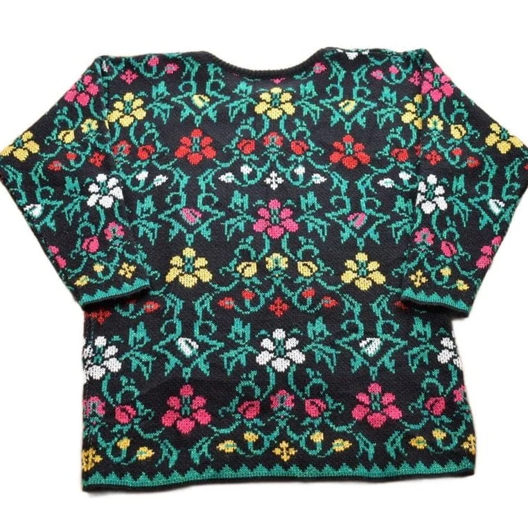 Vintage 1990s Mathias Knitted Floral Crewneck Sweater Men's Small - Image 2