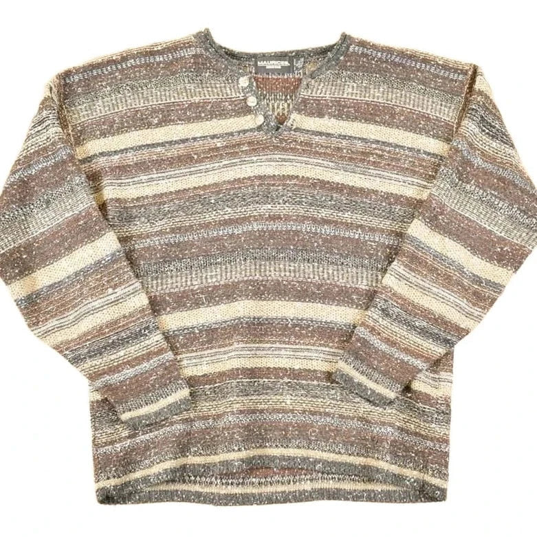 Vintage 1990s Maurices Mens Quarter Button Striped Knit Sweater Men's L