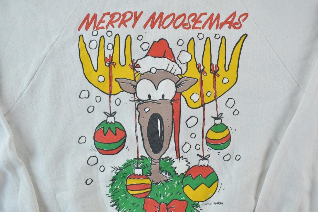 Vintage 1990s Merry Moosement Crewneck Sweatshirt Made In USA - Image 3