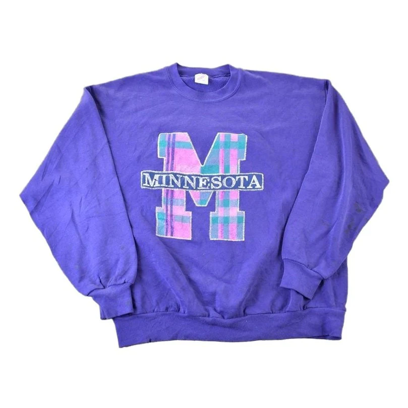 Vintage 1990s Minnesota Big Plaid M Souvenir Crewneck Sweatshirt Made In USA Men's XL