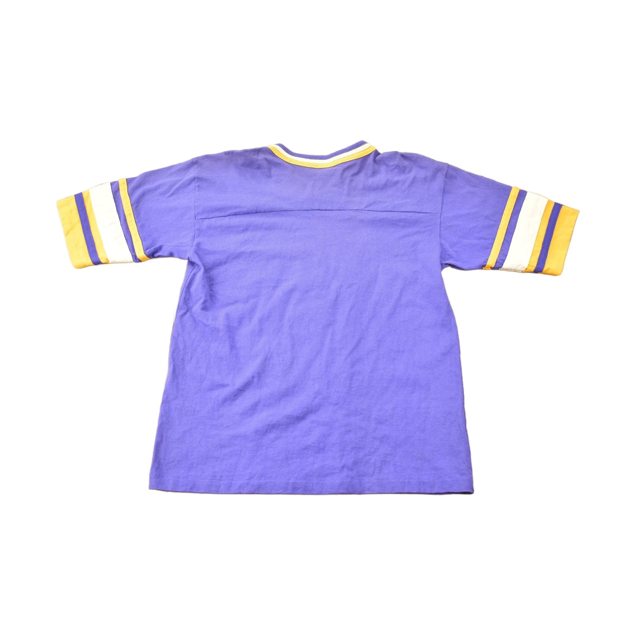 Vintage 1990s Minnesota Vikings V Neck Ringer NFL Graphic T-Shirt Youth Large - Image 2
