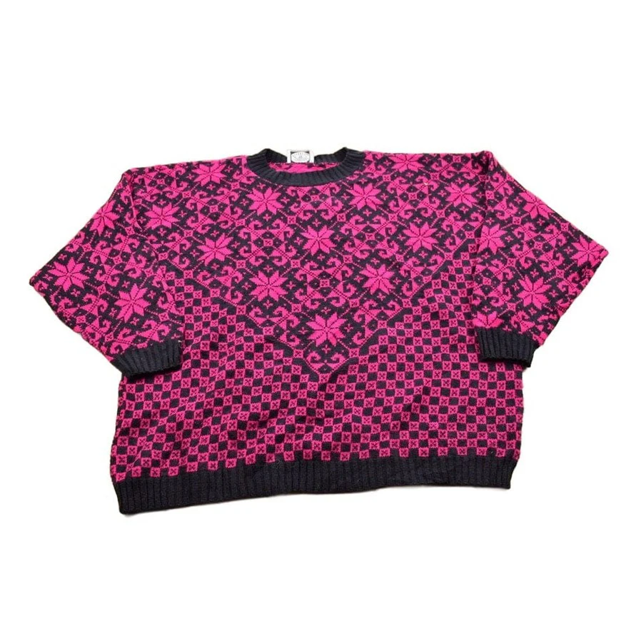 Vintage 1990s Monogram Knitted Crewneck Sweater Women's XL