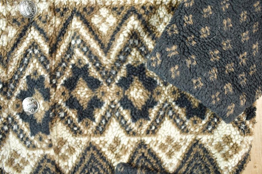 Vintage 1990s Muskoka Lakes All Over Print Abstract Pattern Button Up Fleece Sweater Mens L - Image 3