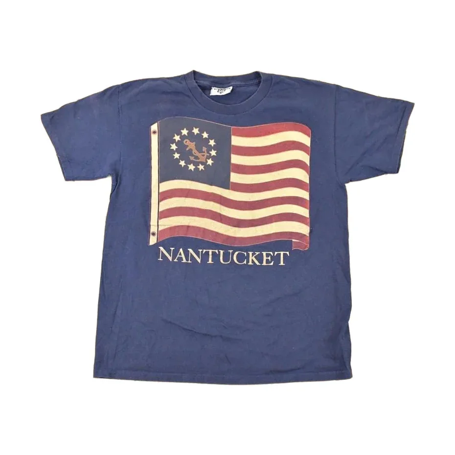 Vintage 1990s Nantucket Souvenir Flag Travel T-Shirt Men's M