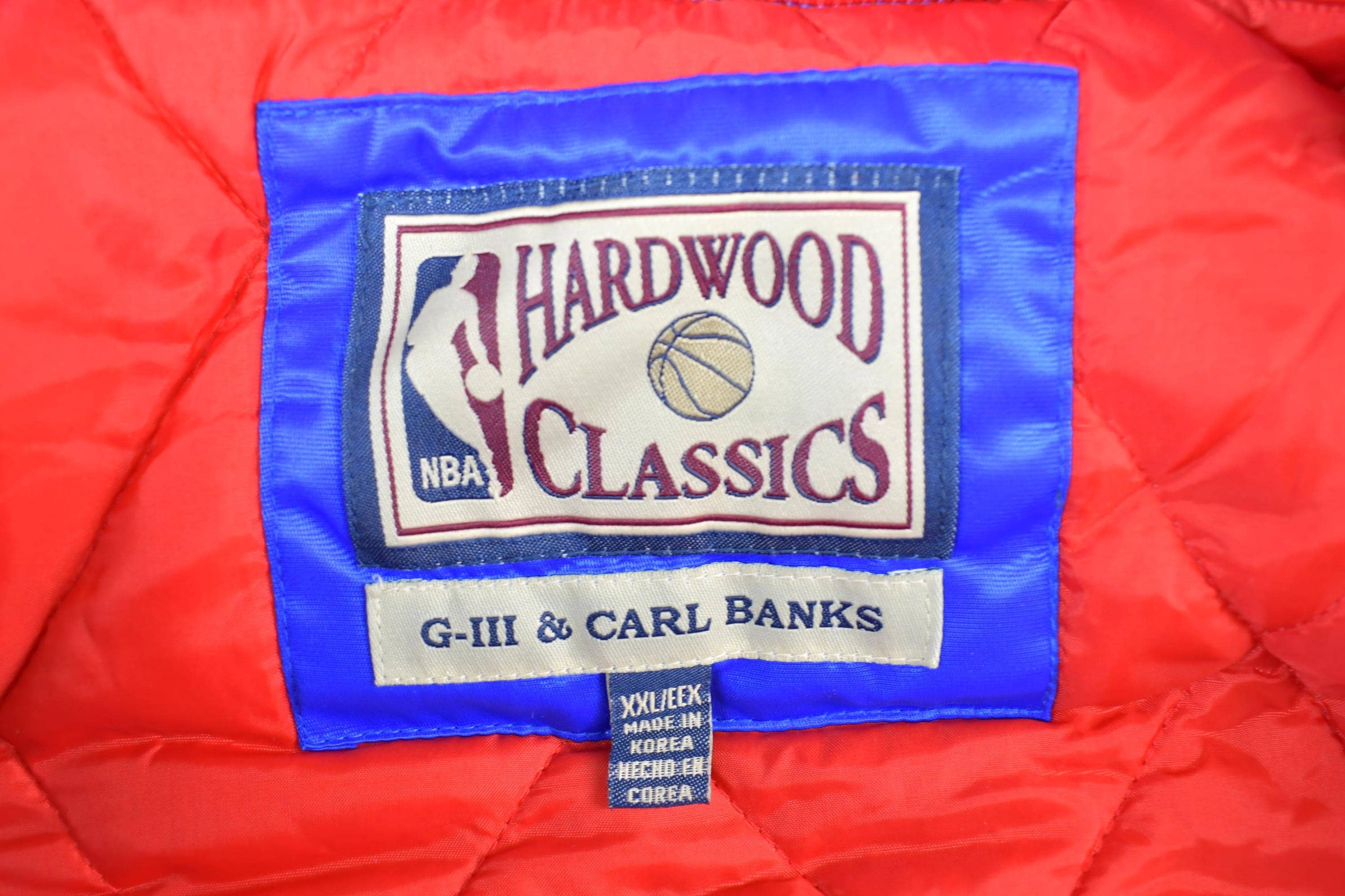 Vintage 1990s New Jersey Nets Hardwood Classics Satin Button Down Puffer Bomber NBA Basketball Jacket Men's 3XL - Image 3