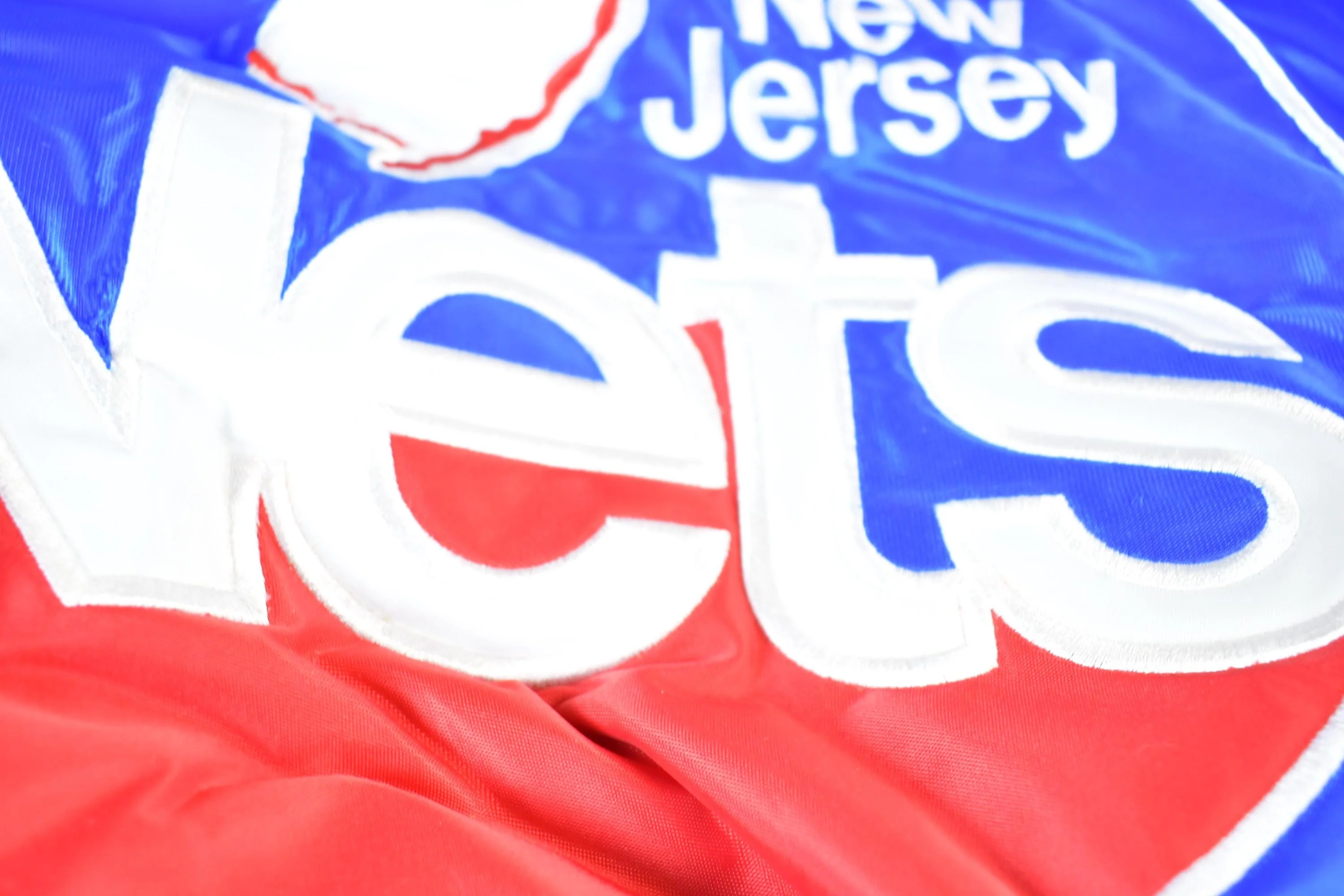 Vintage 1990s New Jersey Nets Hardwood Classics Satin Button Down Puffer Bomber Style NBA Basketball Jacket - Image 8