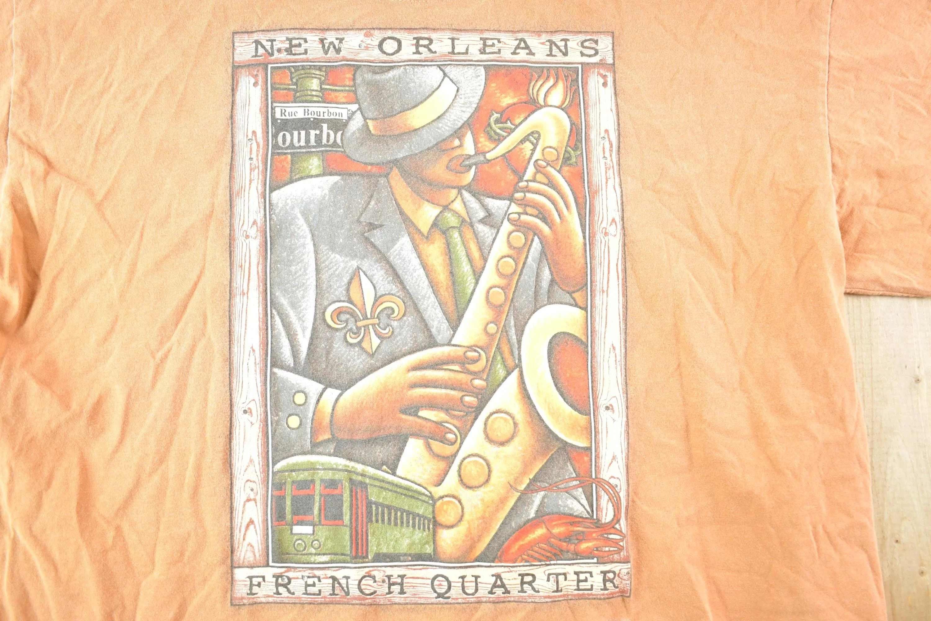 Vintage 1990s New Orleans French Quarter Souvenir Jazz T-Shirt Mens L - Image 3
