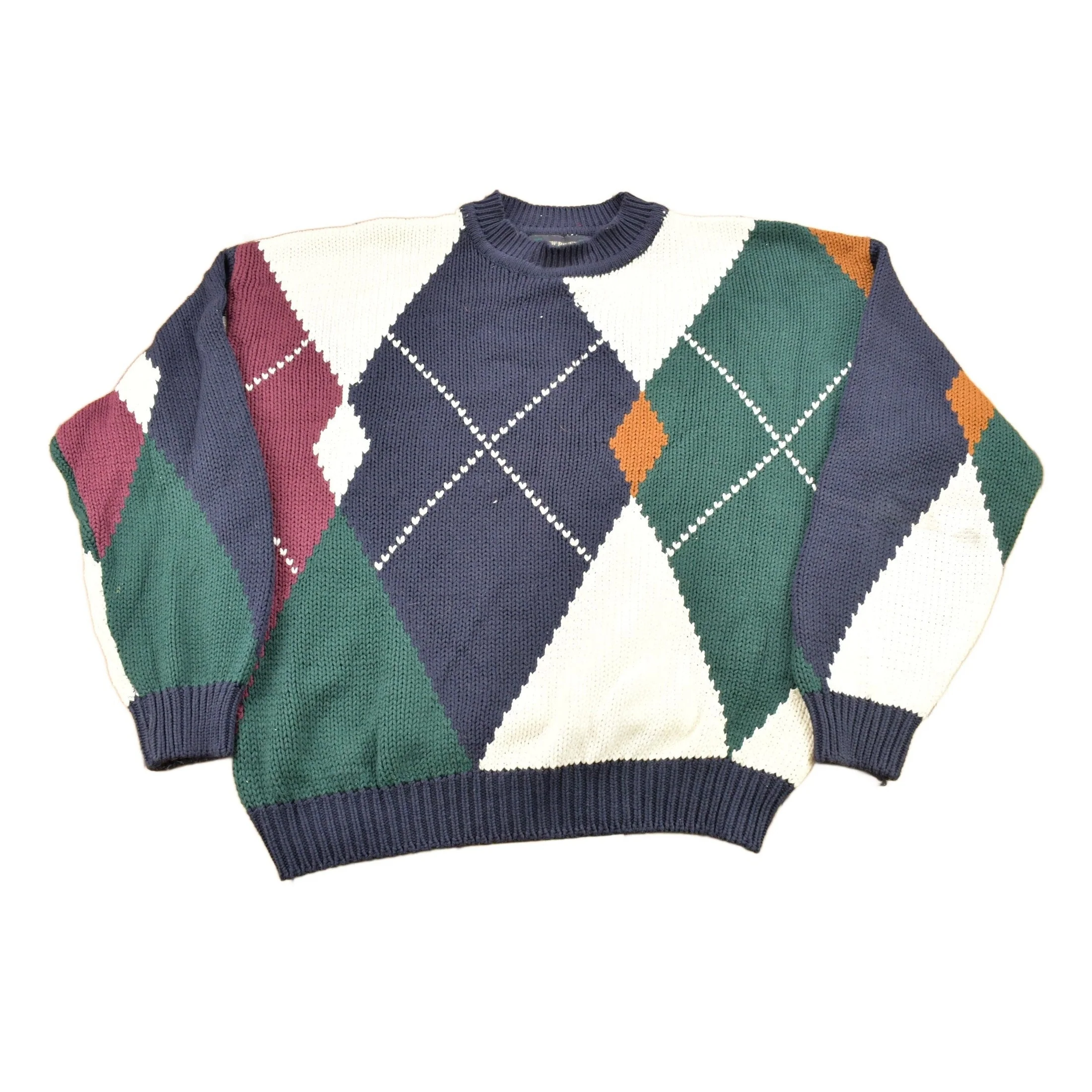 Vintage 1990s New River Argyle Knitted Crewneck Sweater Men's XL