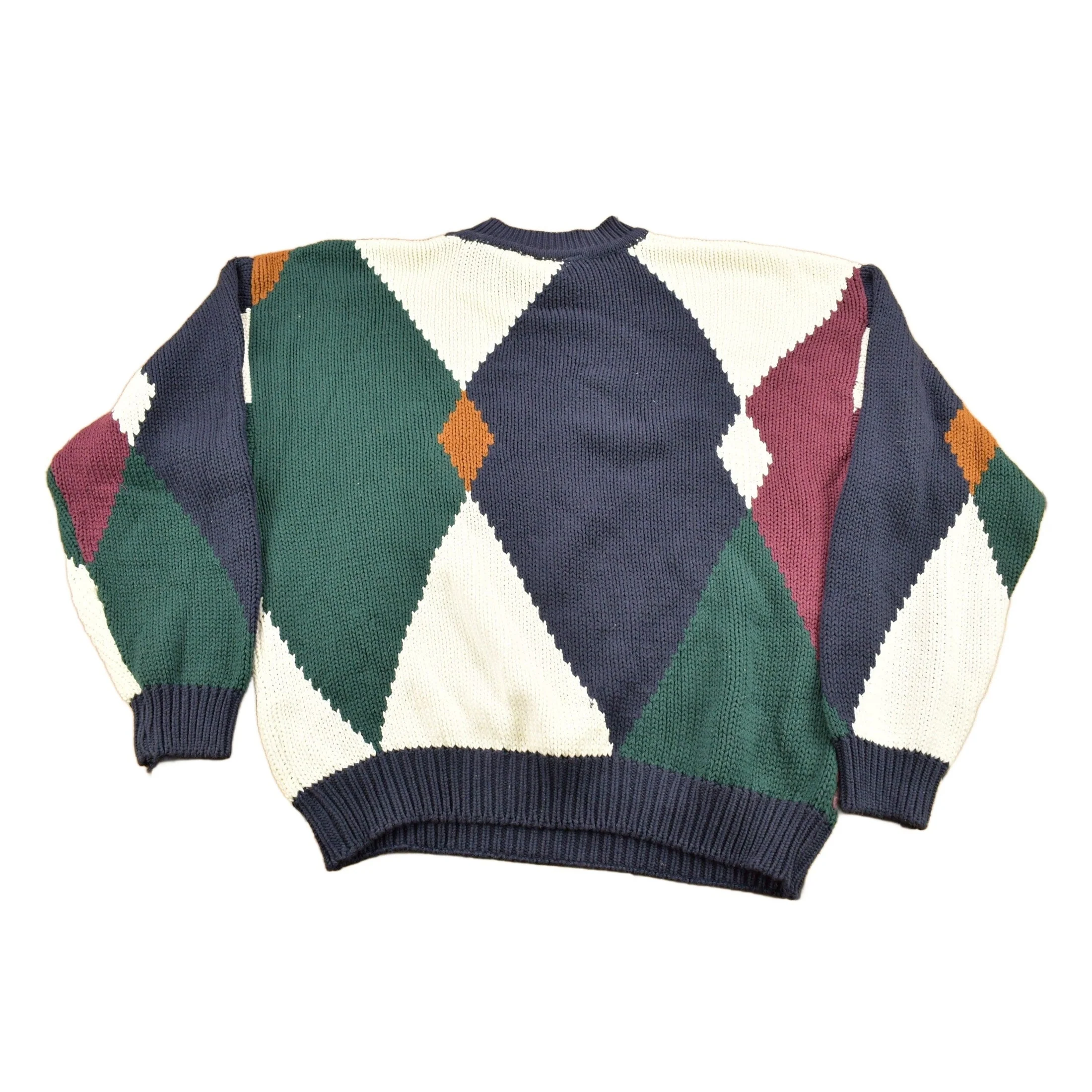 Vintage 1990s New River Argyle Knitted Crewneck Sweater Men's XL - Image 2