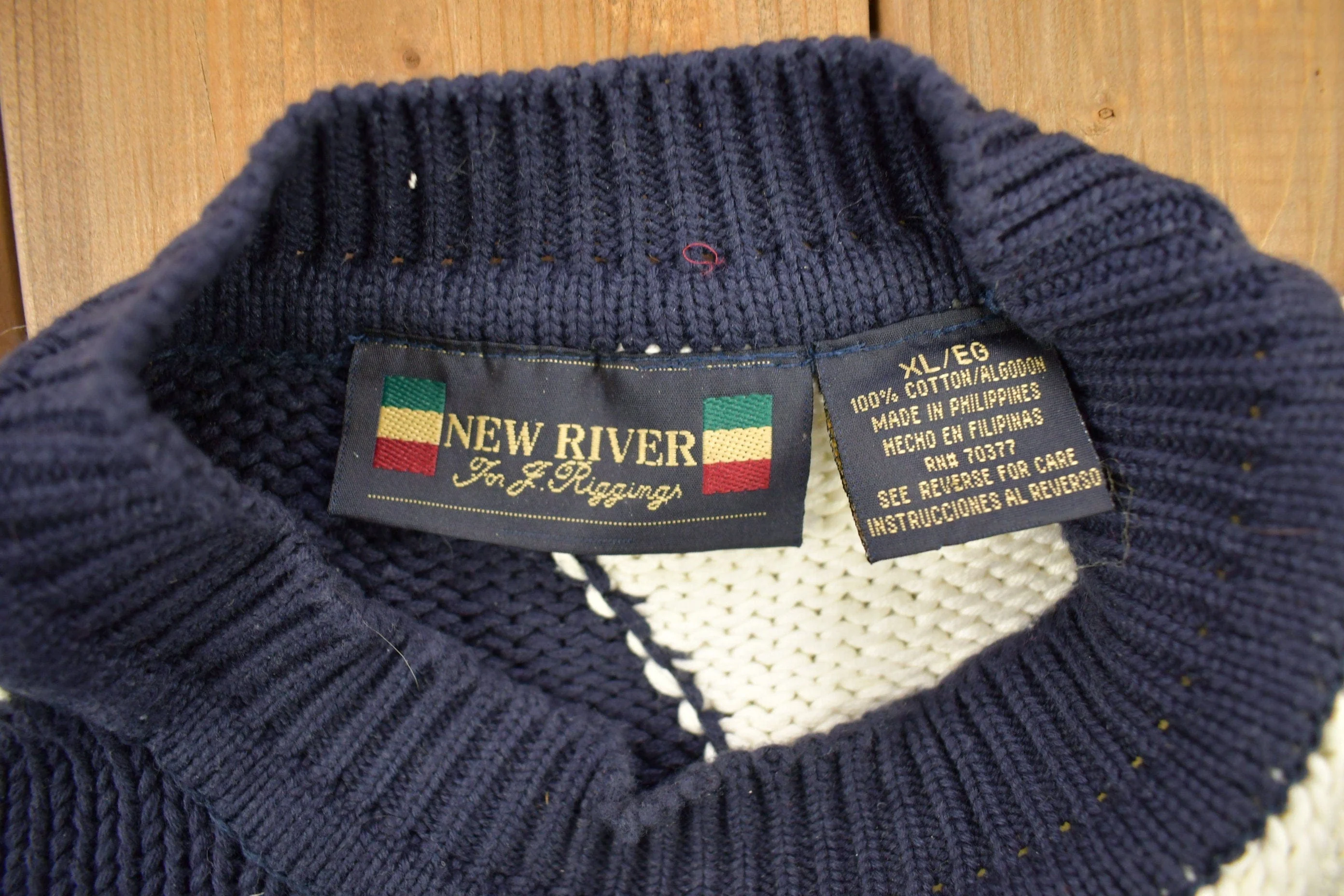 Vintage 1990s New River Argyle Knitted Crewneck Sweater Men's XL - Image 5