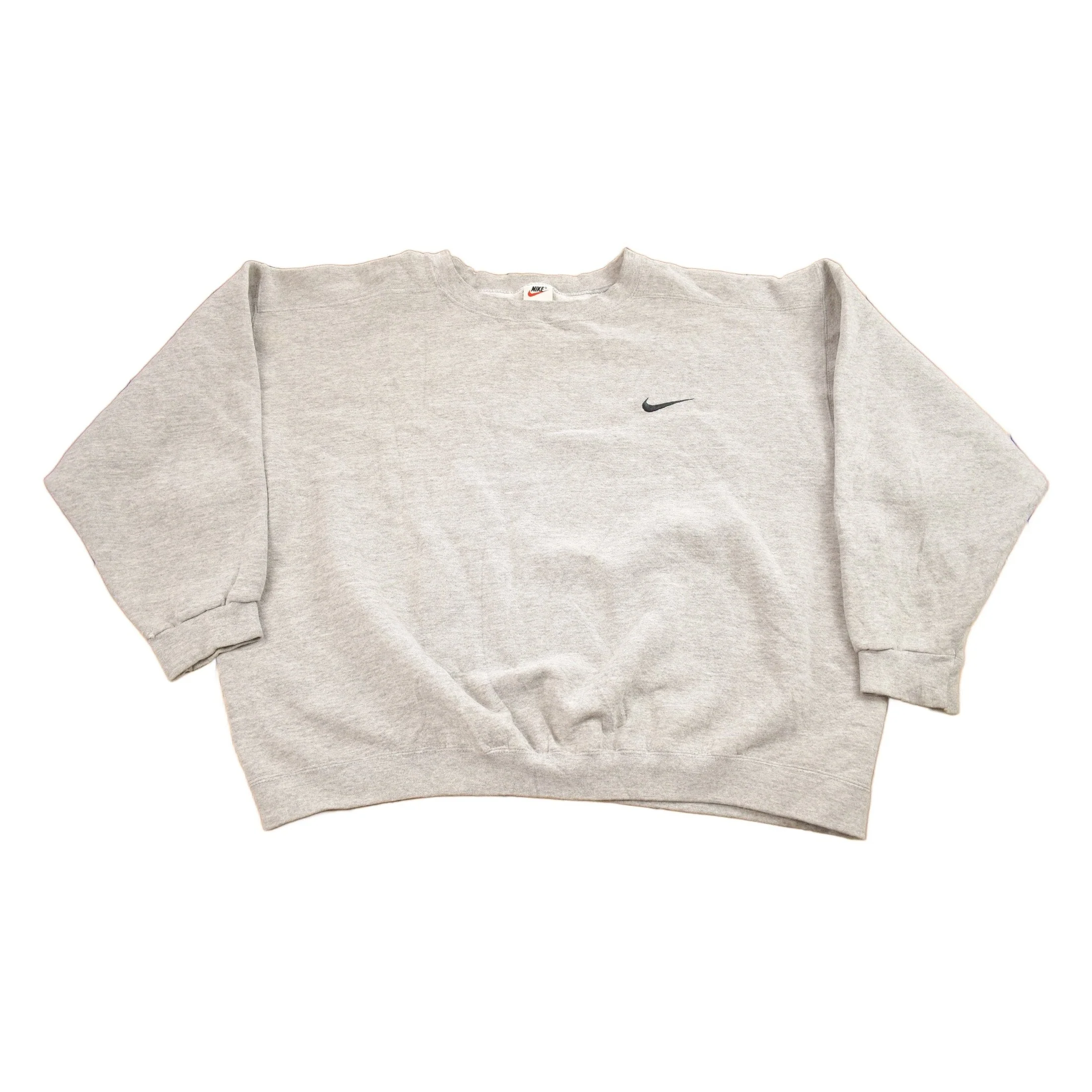 Vintage 1990s Nike Heather Grey Mini Swoosh Crewneck Sweatshirt Men's XL