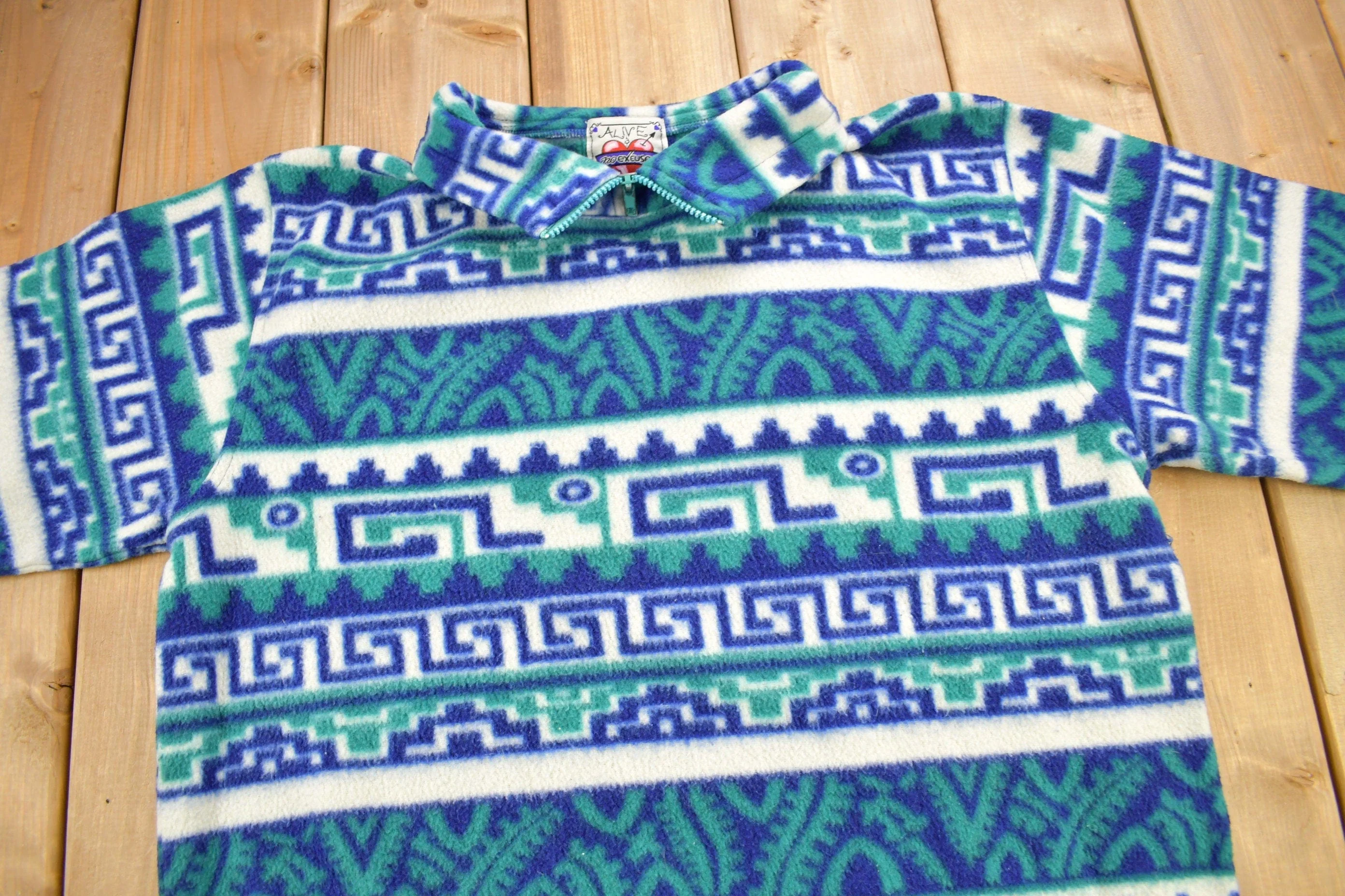 Vintage 1990s No Excuses Aztec Graphic Fleece Sweater - Image 4