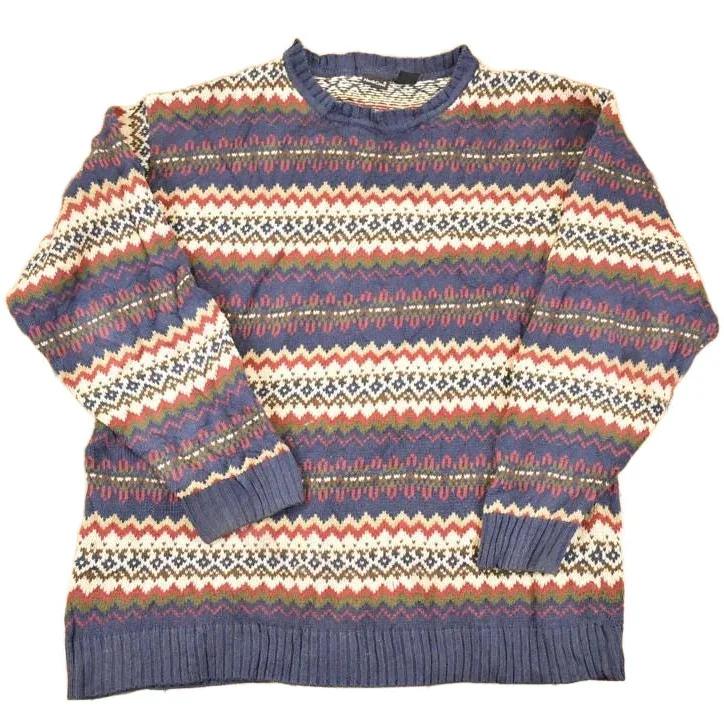 Vintage 1990s North Crest Abstract Striped Knit Crewneck Sweater Women's XL